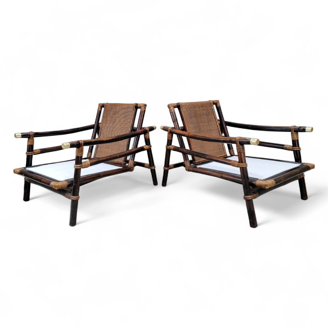 NEW - Mid Century John Winser Set of Chinoiserie Bamboo w/ Brass Rattan Pagoda Lounge Set