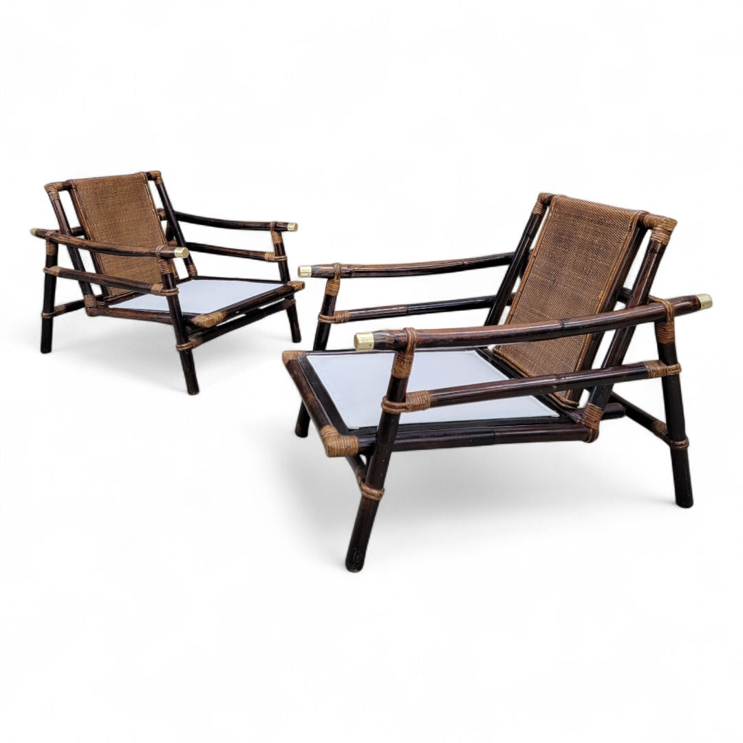 NEW - Mid Century John Winser Set of Chinoiserie Bamboo w/ Brass Rattan Pagoda Lounge Set