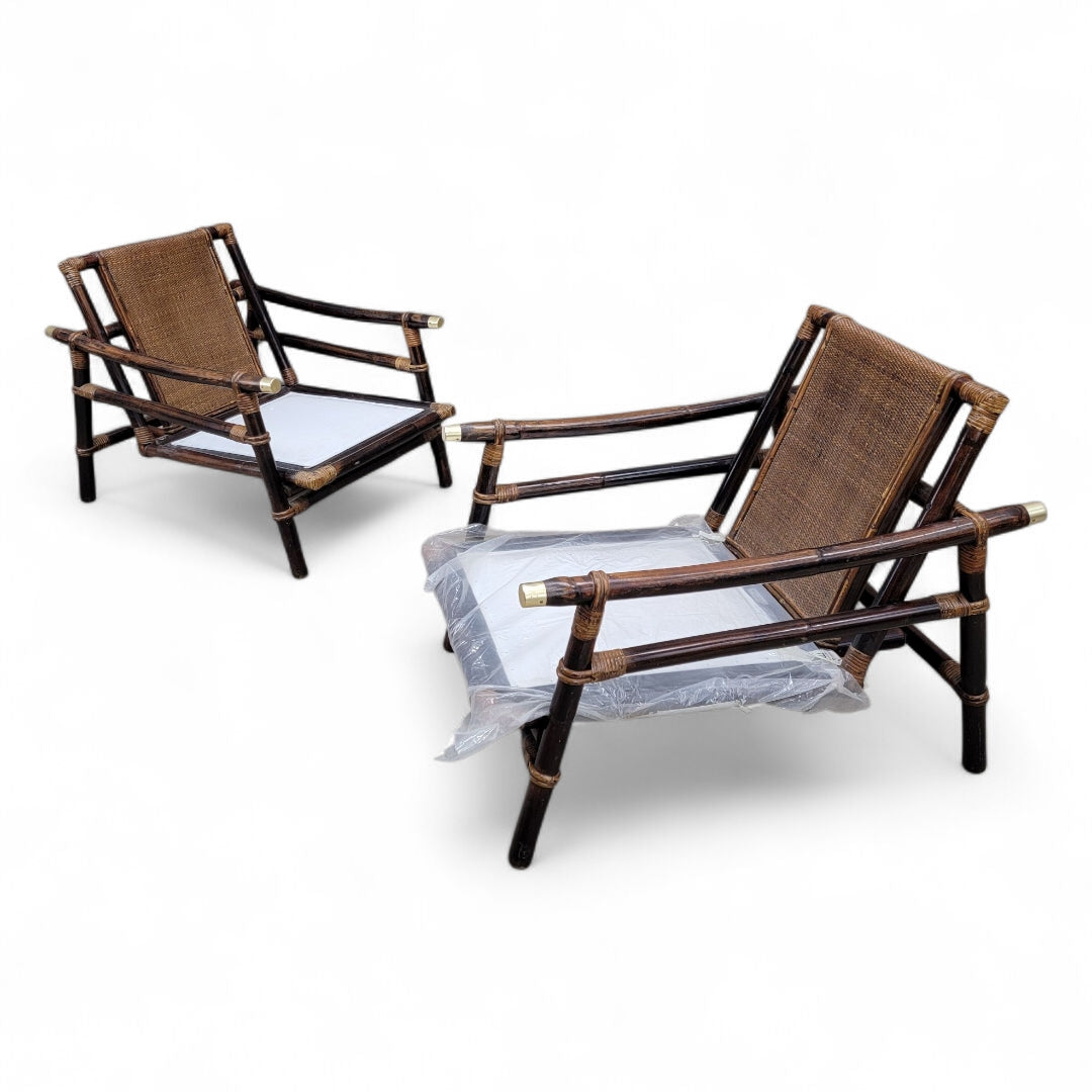 NEW - Mid Century John Winser Set of Chinoiserie Bamboo w/ Brass Rattan Pagoda Lounge Set