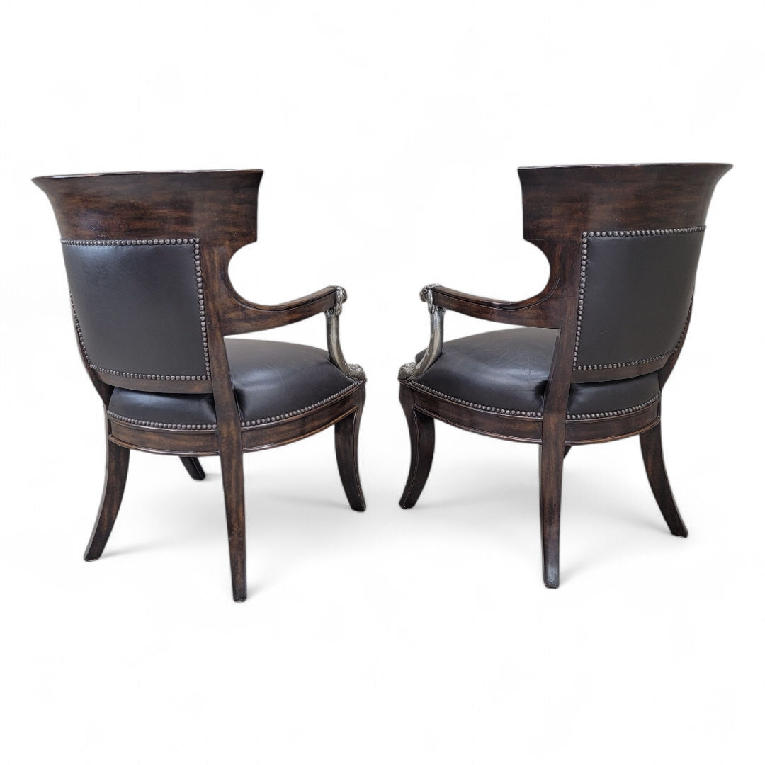Vintage George IV English Regency Style Black Leather Chairs - Pair