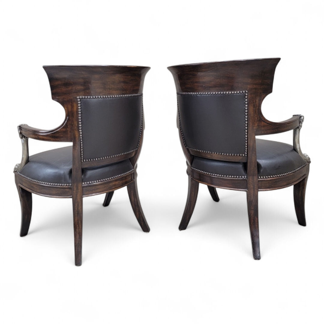 Vintage George IV English Regency Style Black Leather Chairs - Pair