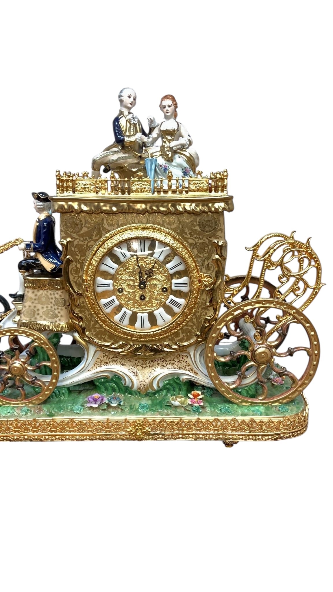 Antique Franz Hermle Monumental Capodimonte Style Vienna Porcelain Sculpted Mantel Clock/Centerpiece