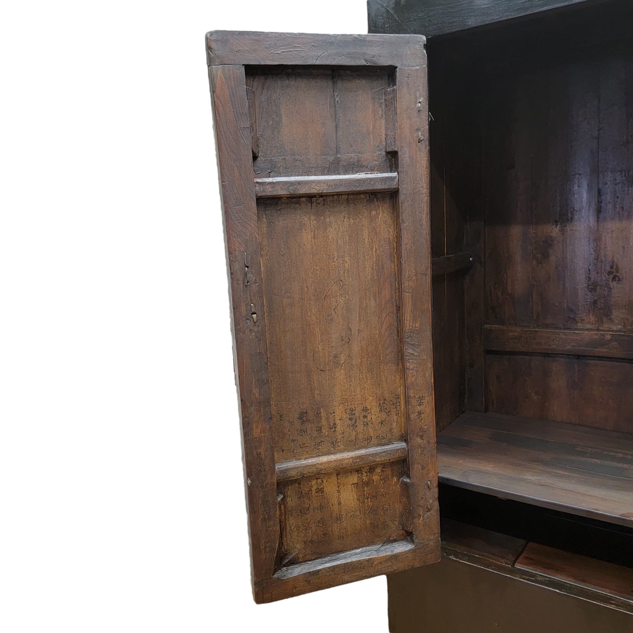 Antique Shanxi Province Elm Cabinet with Carved Apron