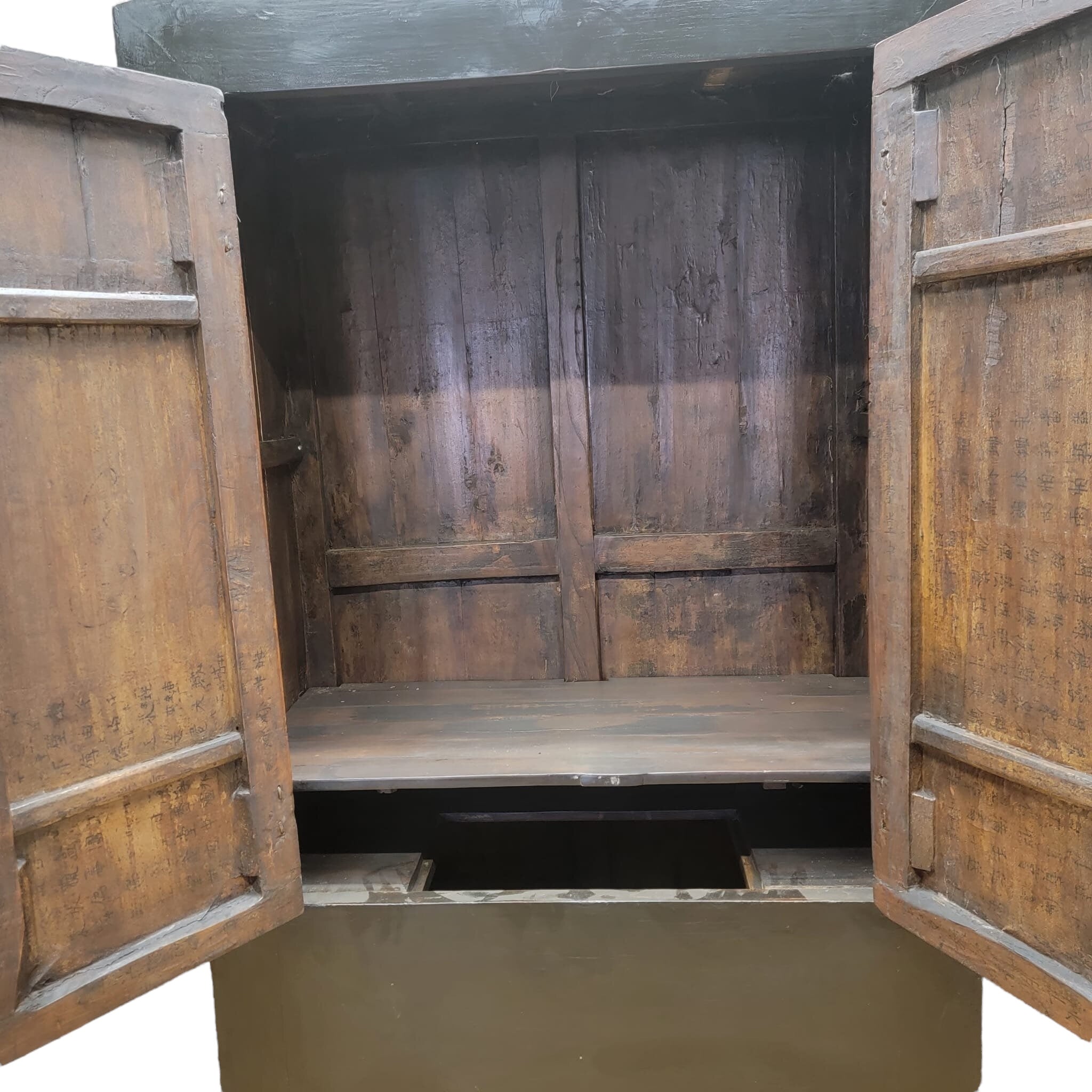Antique Shanxi Province Elm Cabinet with Carved Apron