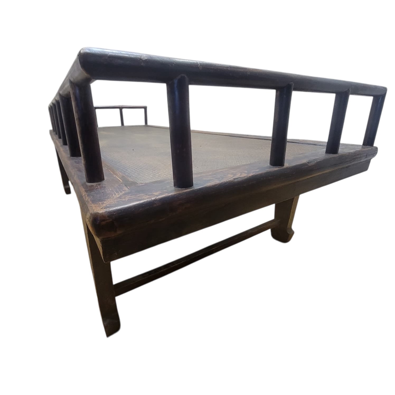 Antique Shanxi Province Elm and Rattan Inlay Opium Bed