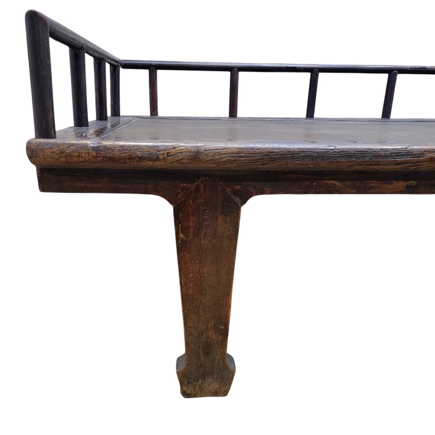Antique Shanxi Province Elm and Rattan Inlay Opium Bed