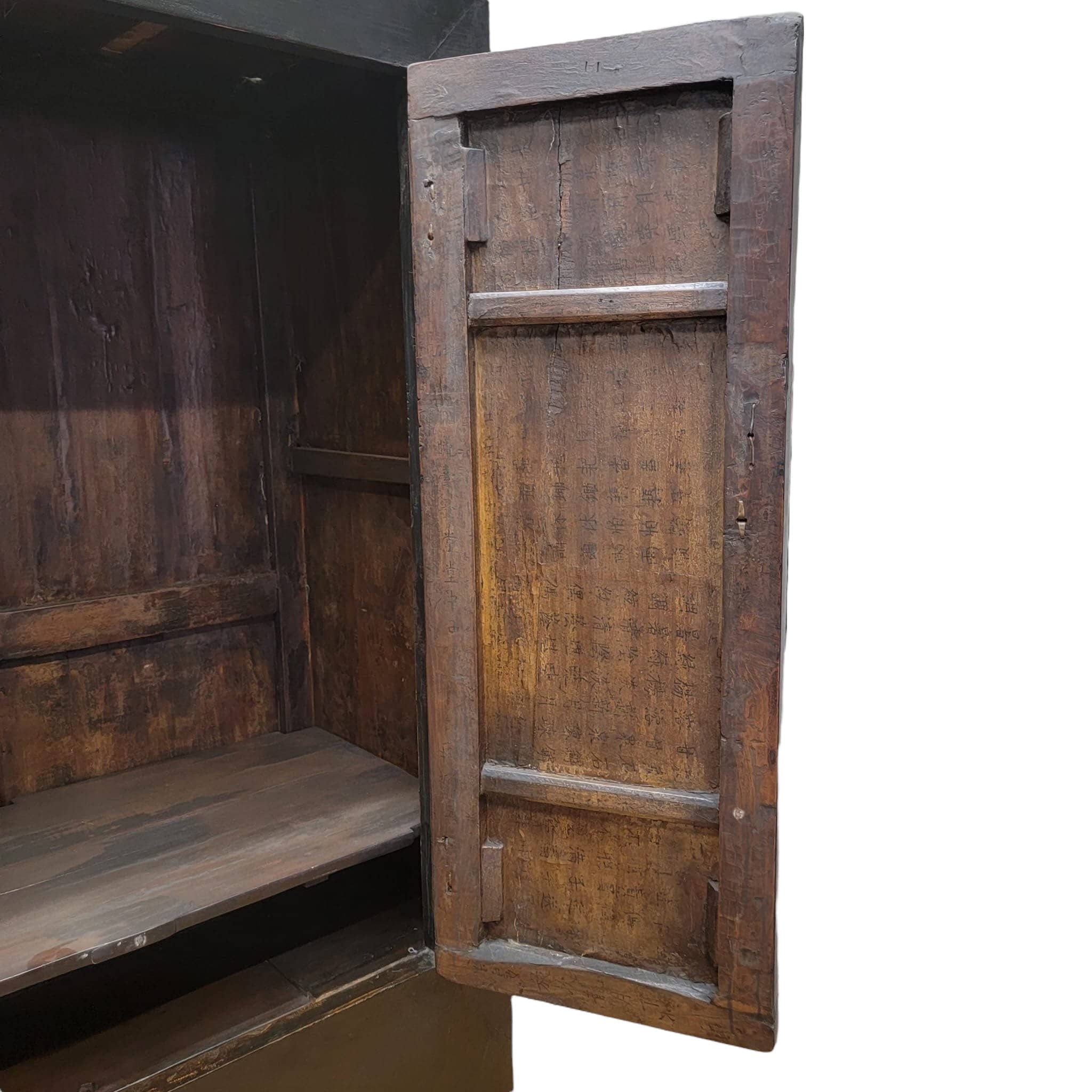 Antique Shanxi Province Elm Cabinet with Carved Apron