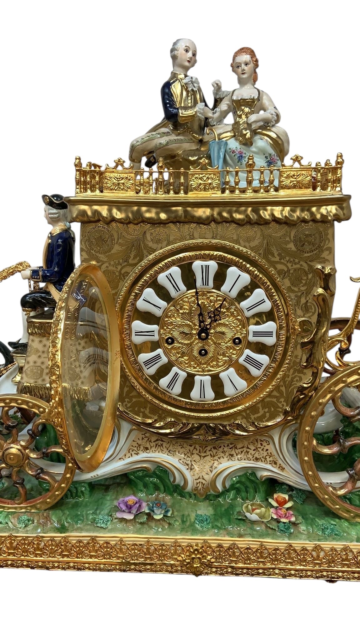 Antique Franz Hermle Monumental Capodimonte Style Vienna Porcelain Sculpted Mantel Clock/Centerpiece