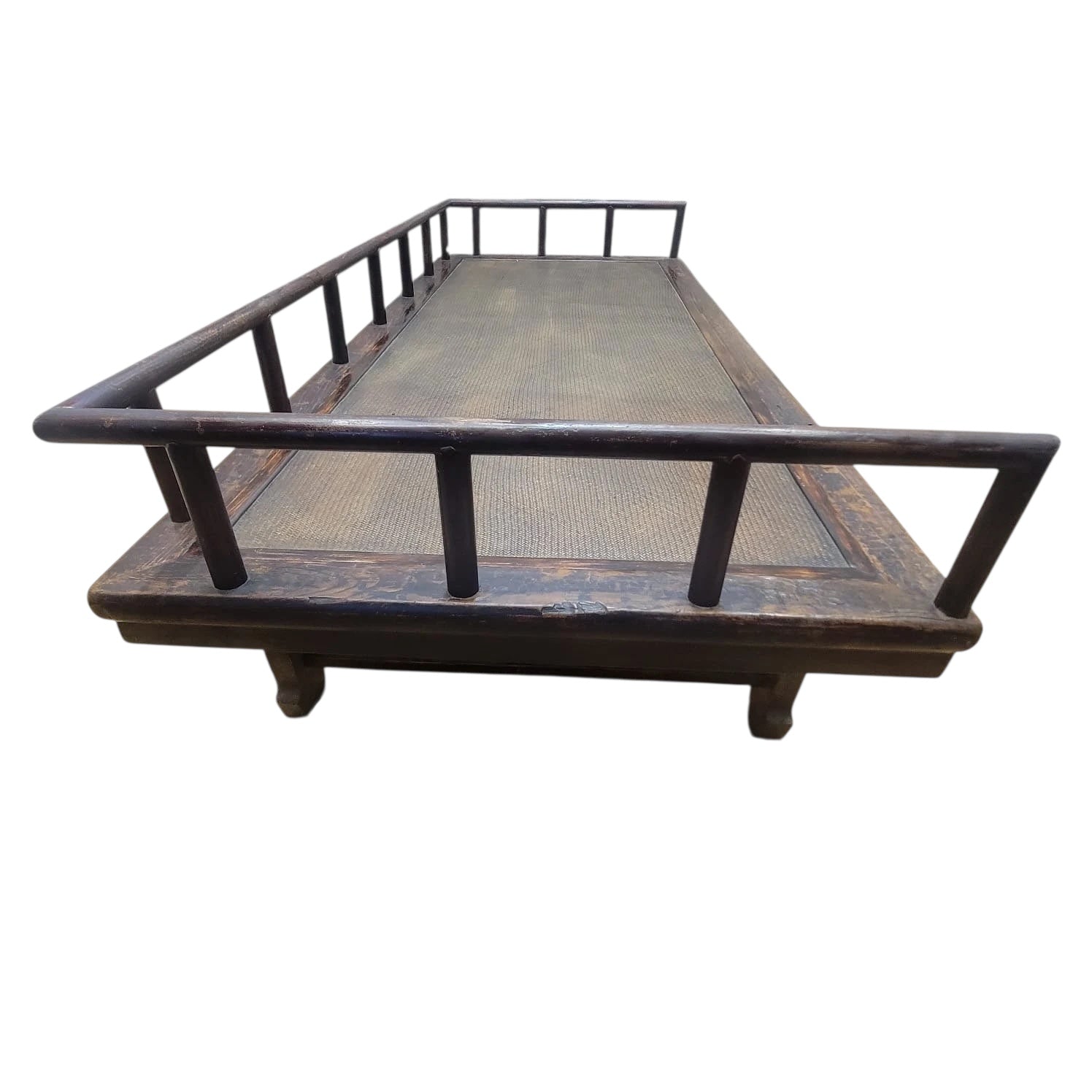 Antique Shanxi Province Elm and Rattan Inlay Opium Bed