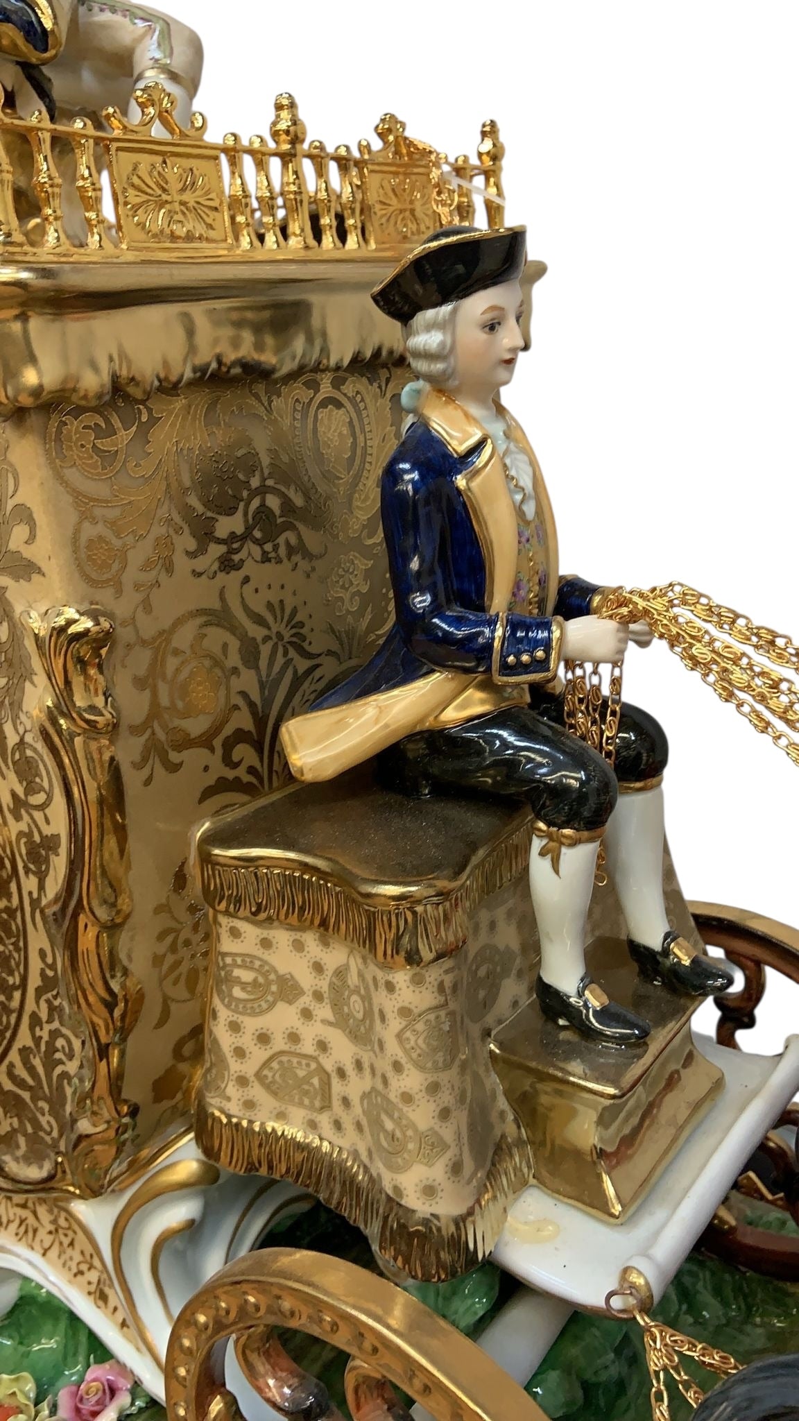 Antique Franz Hermle Monumental Capodimonte Style Vienna Porcelain Sculpted Mantel Clock/Centerpiece