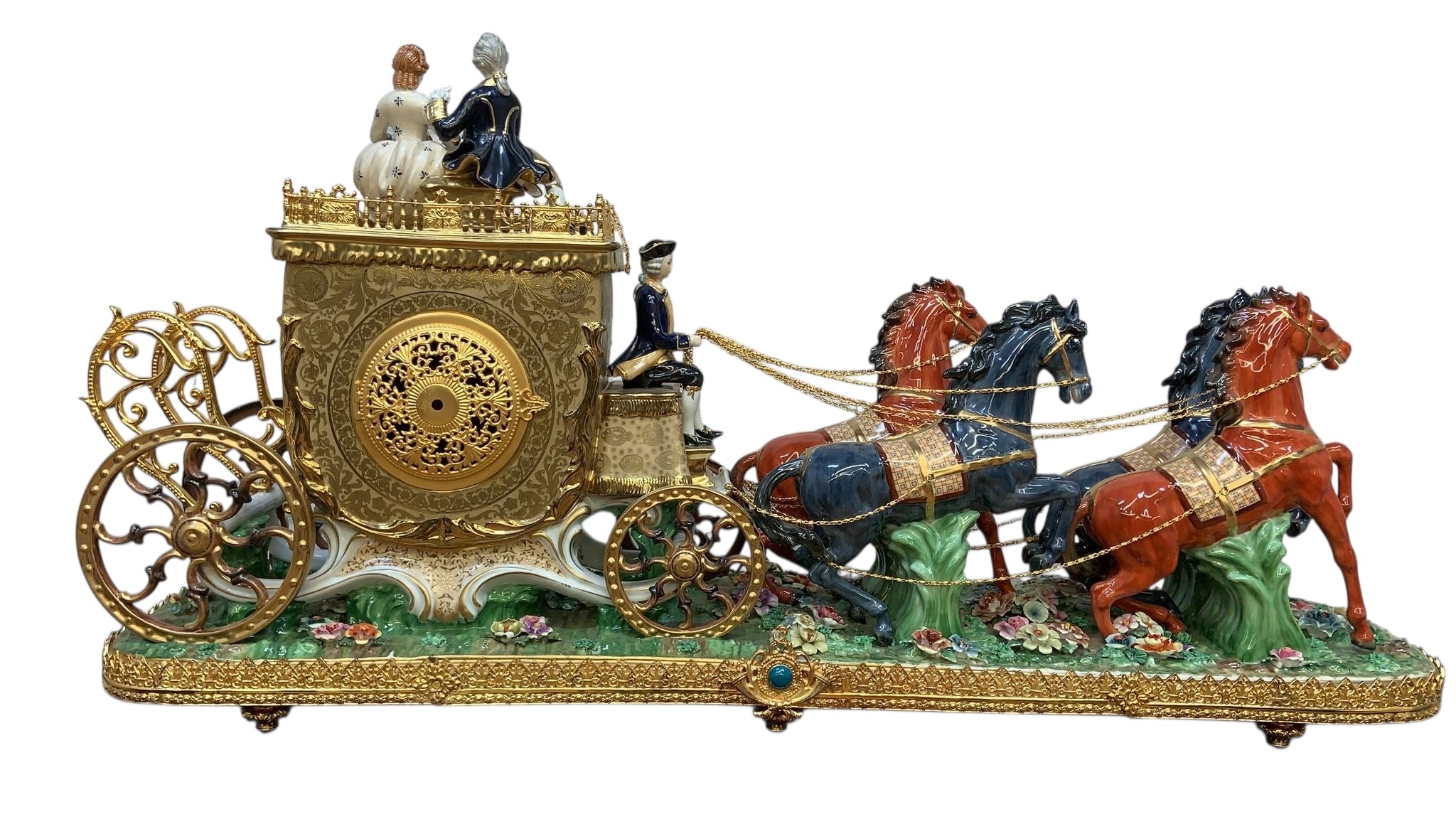 Antique Franz Hermle Monumental Capodimonte Style Vienna Porcelain Sculpted Mantel Clock/Centerpiece