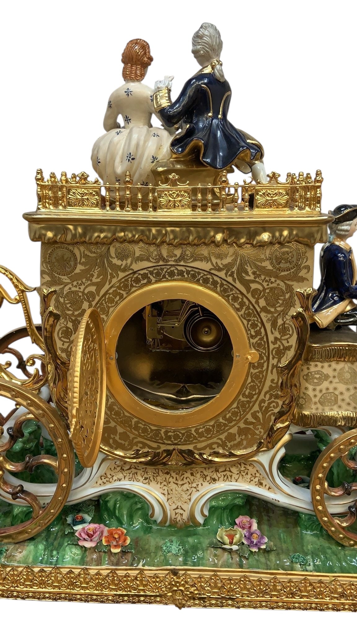 Antique Franz Hermle Monumental Capodimonte Style Vienna Porcelain Sculpted Mantel Clock/Centerpiece