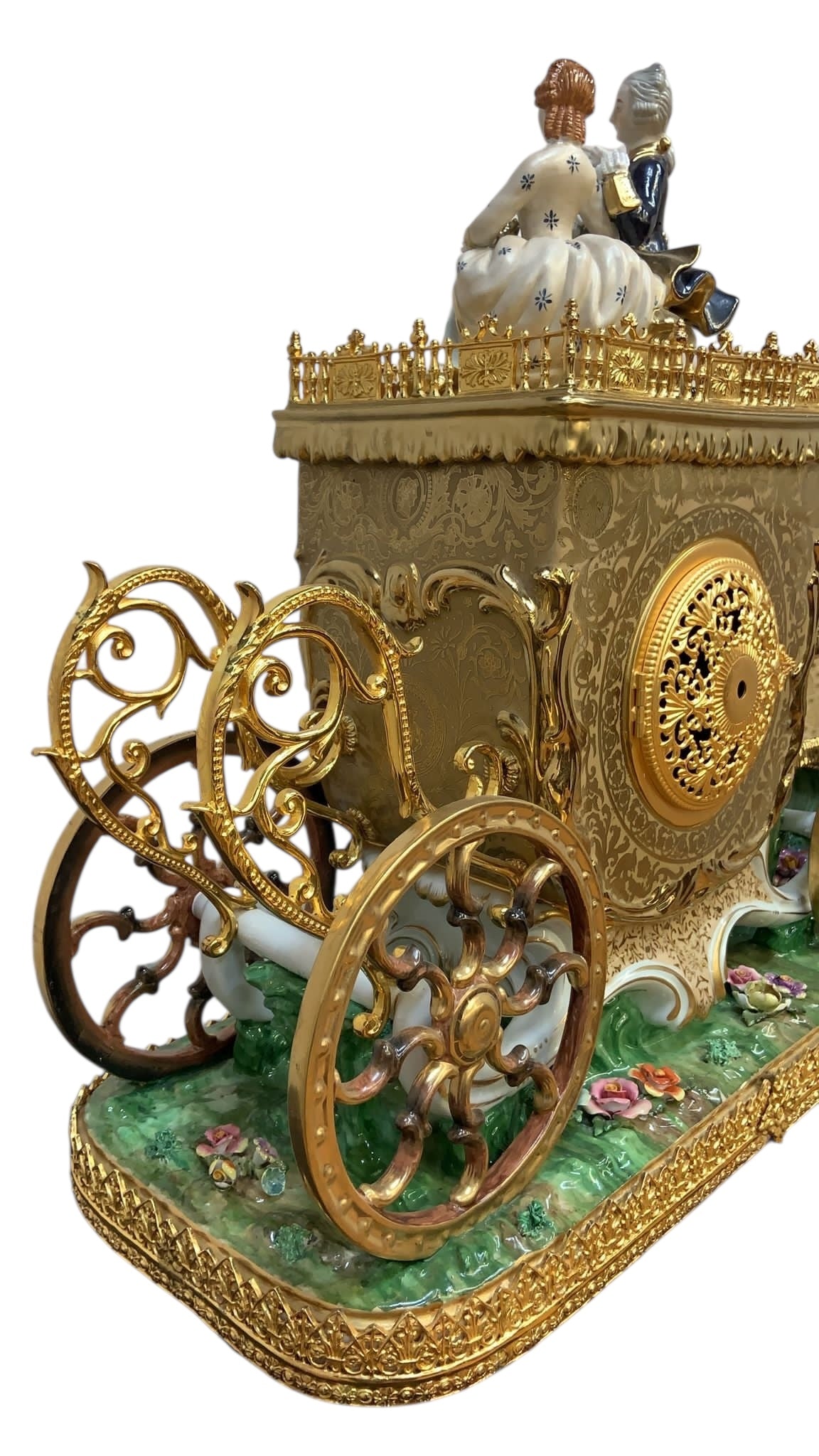 Antique Franz Hermle Monumental Capodimonte Style Vienna Porcelain Sculpted Mantel Clock/Centerpiece