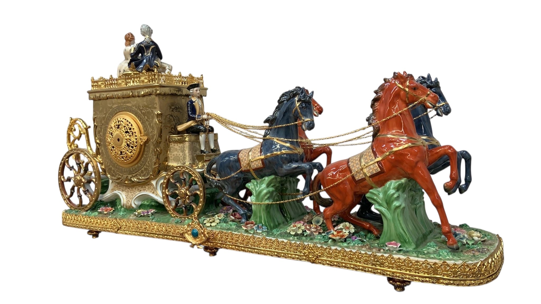 Antique Franz Hermle Monumental Capodimonte Style Vienna Porcelain Sculpted Mantel Clock/Centerpiece