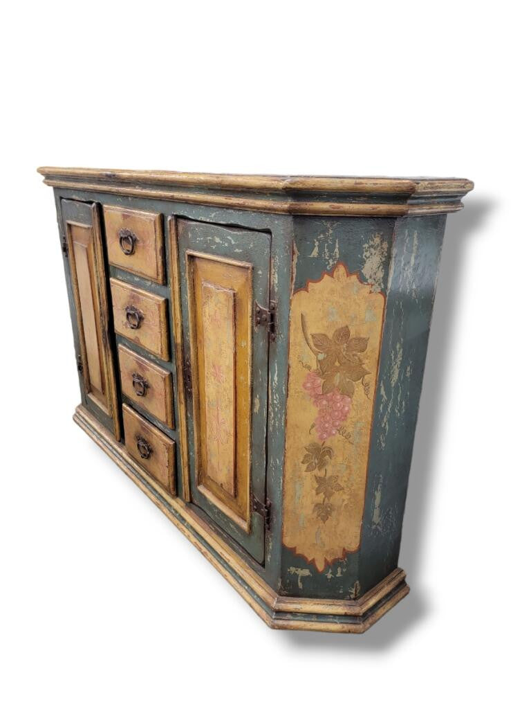 Antique French Country Hand Painted Floral Motif Sideboard/Credenza