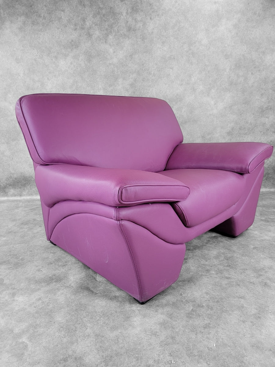 Postmodern Plum Leather Sofa & Oversized Chair Set