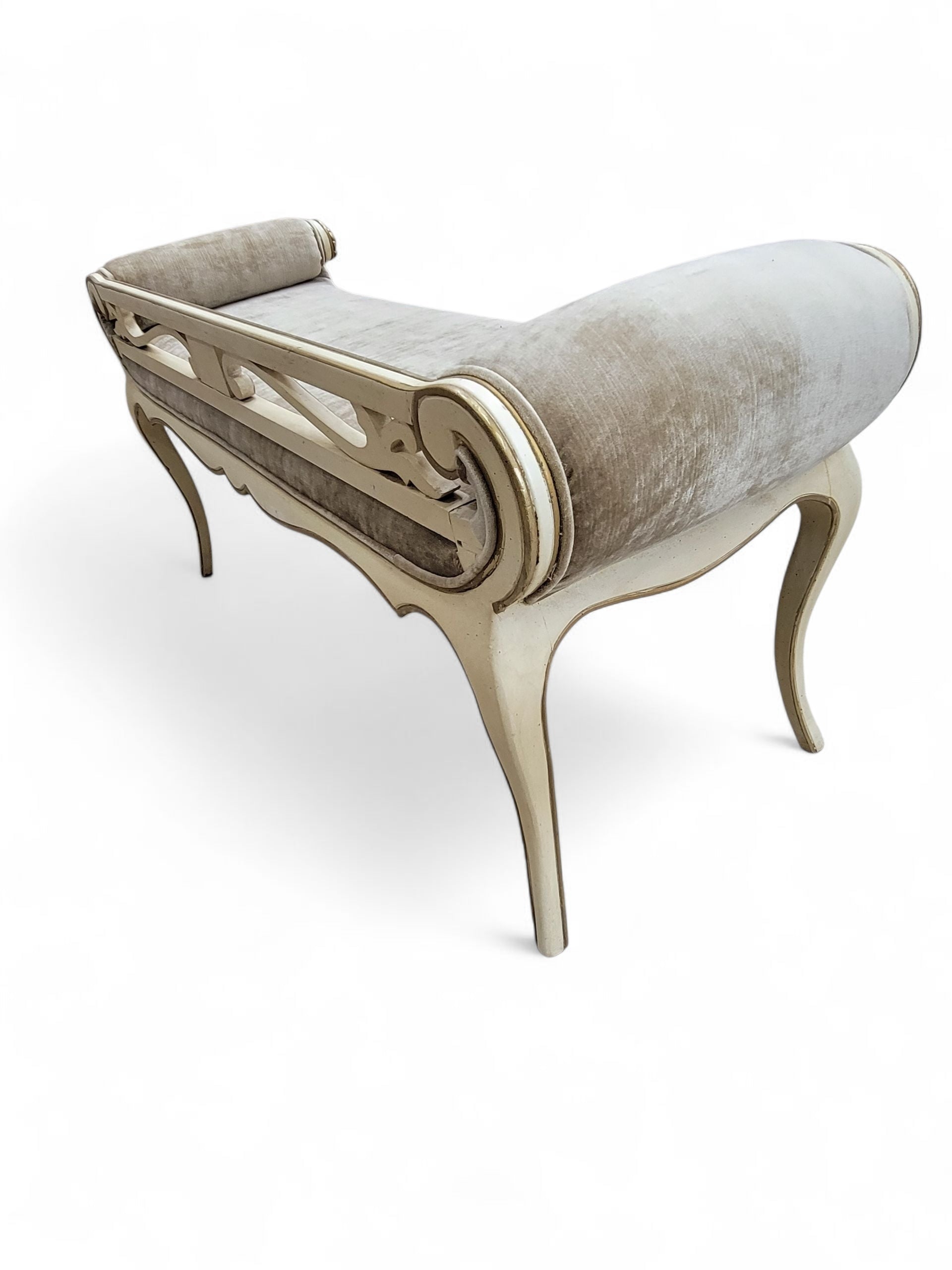 Vintage French Provincial Antique White Rolled Arm Bench by John Widdicomb