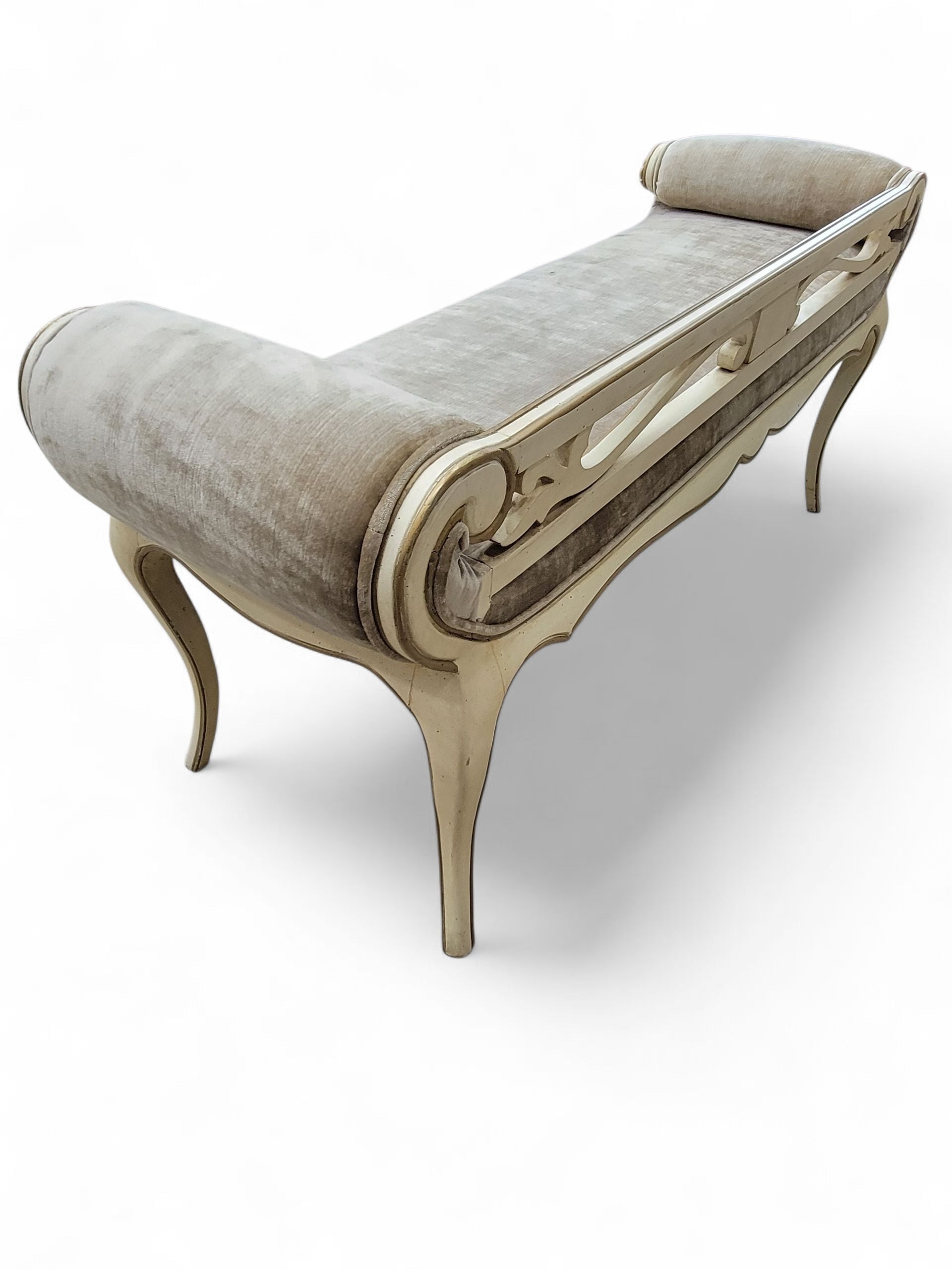 Vintage French Provincial Antique White Rolled Arm Bench by John Widdicomb
