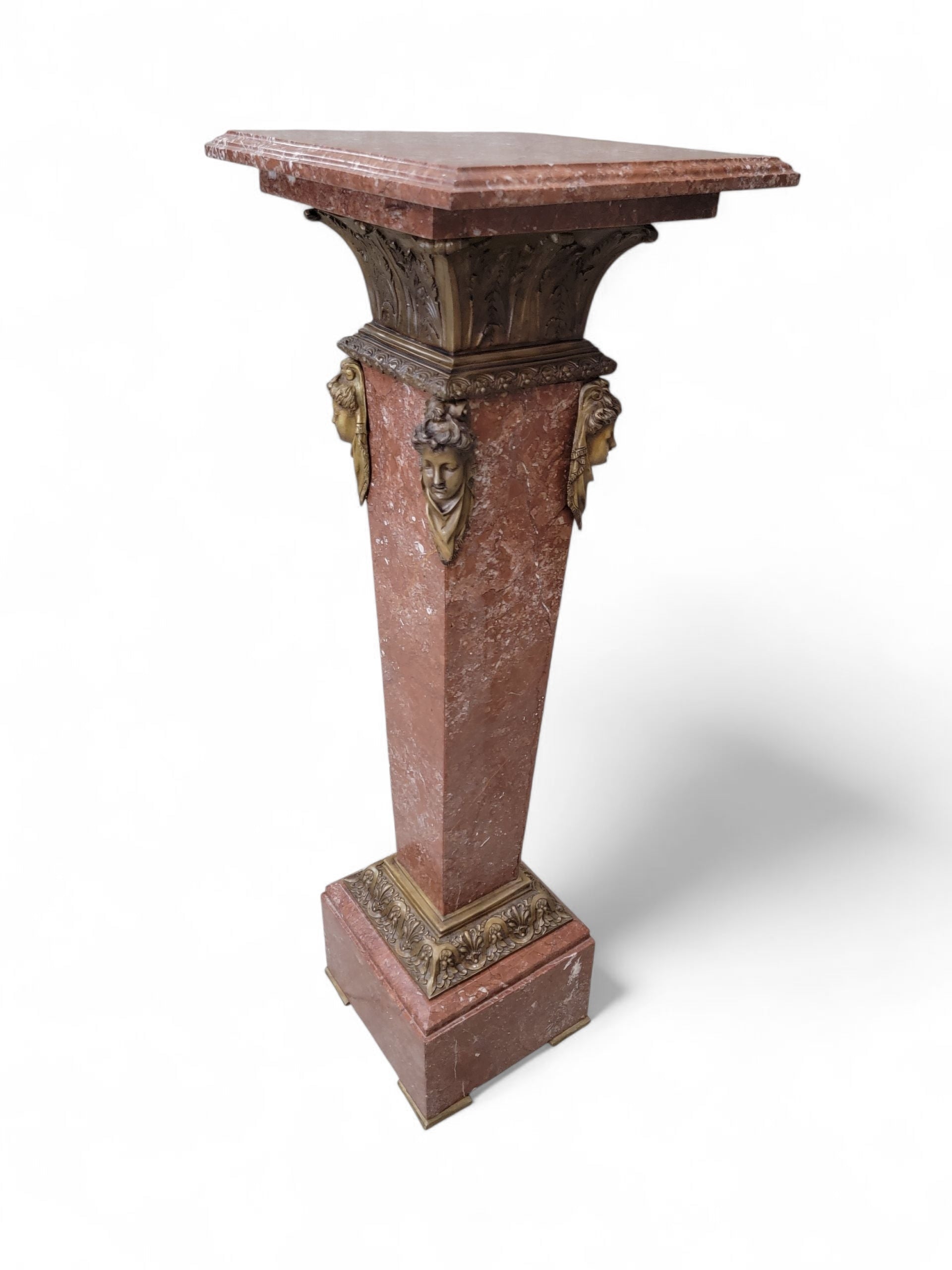 Antique French Louis XV Rouge Marble and Figural Bronze Maiden Pedestal Stand