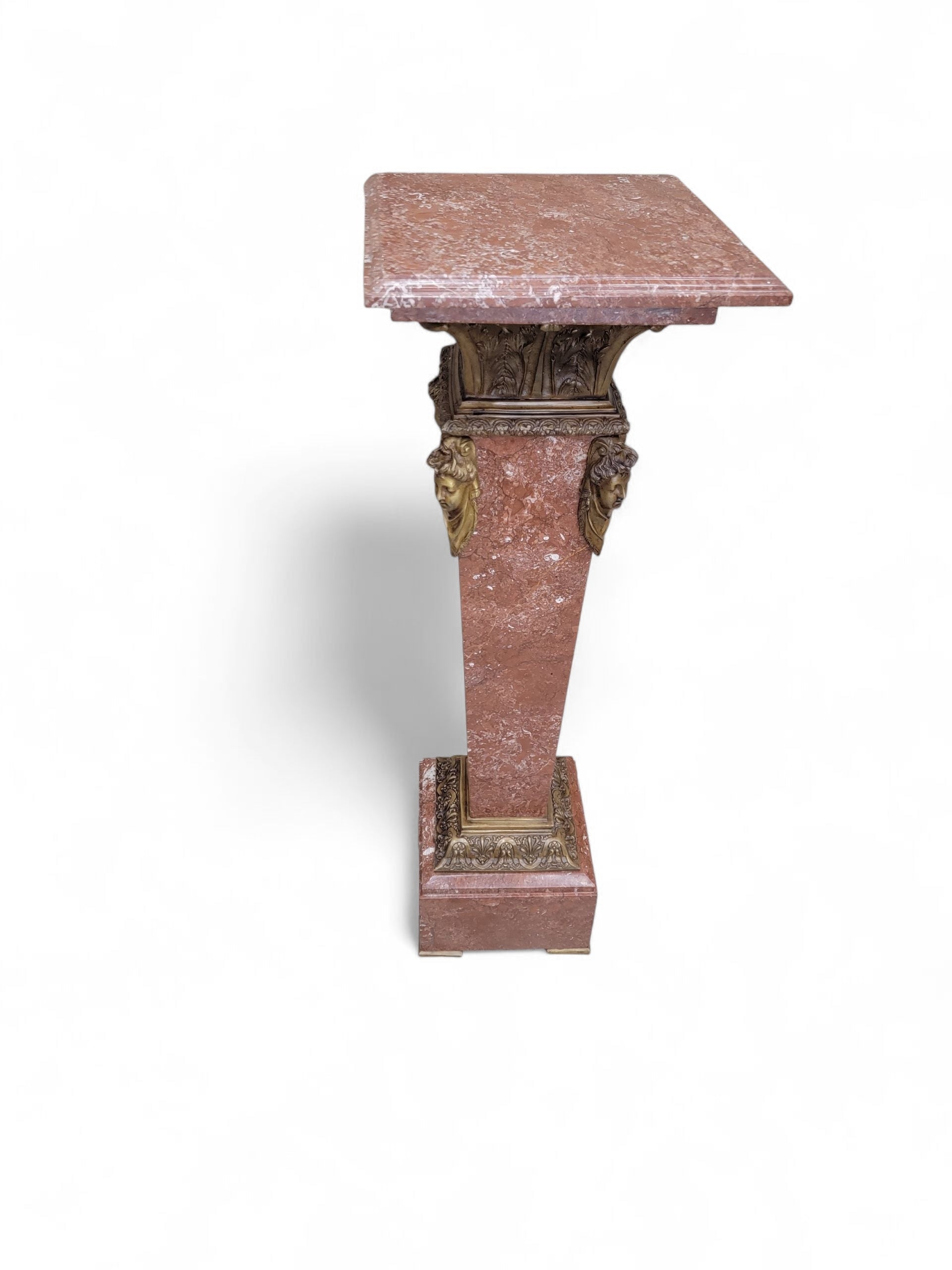 Antique French Louis XV Rouge Marble and Figural Bronze Maiden Pedestal Stand