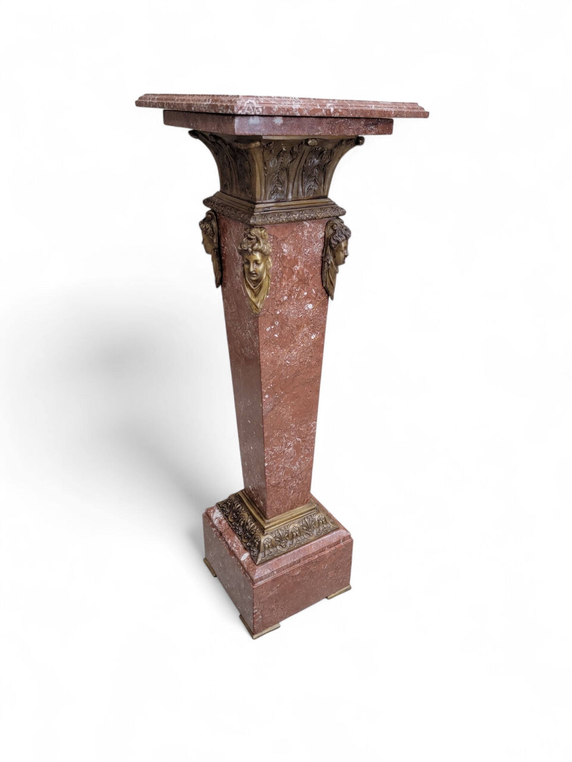 Antique French Louis XV Rouge Marble and Figural Bronze Maiden Pedestal Stand