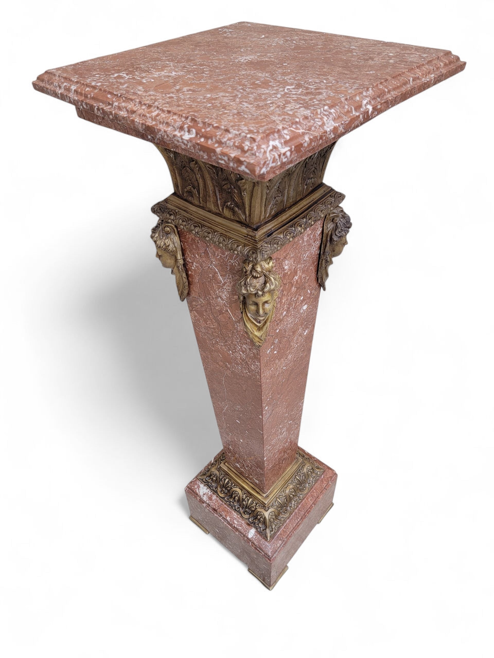 Antique French Louis XV Rouge Marble and Figural Bronze Maiden Pedestal Stand