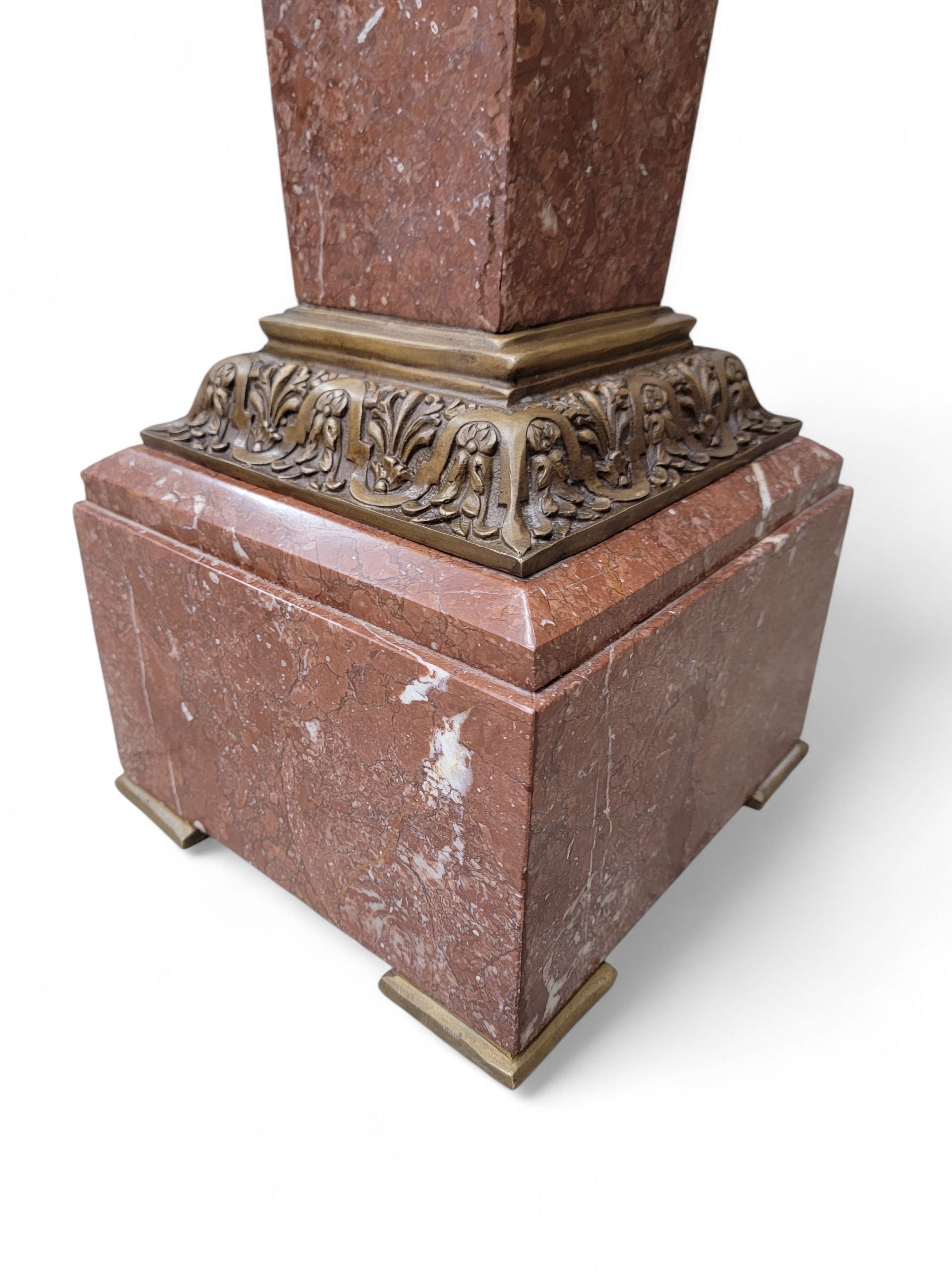 Antique French Louis XV Rouge Marble and Figural Bronze Maiden Pedestal Stand