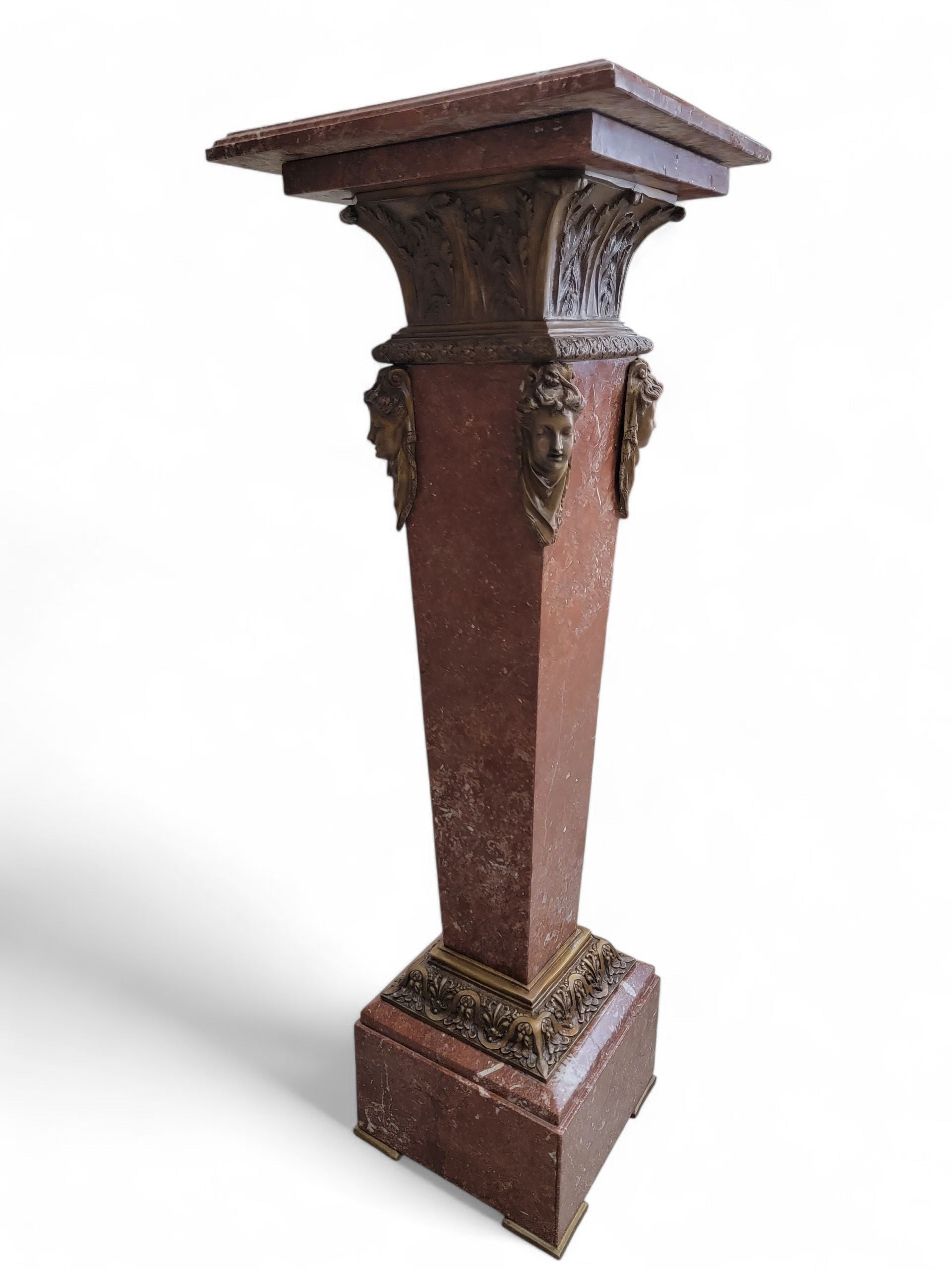Antique French Louis XV Rouge Marble and Figural Bronze Maiden Pedestal Stand