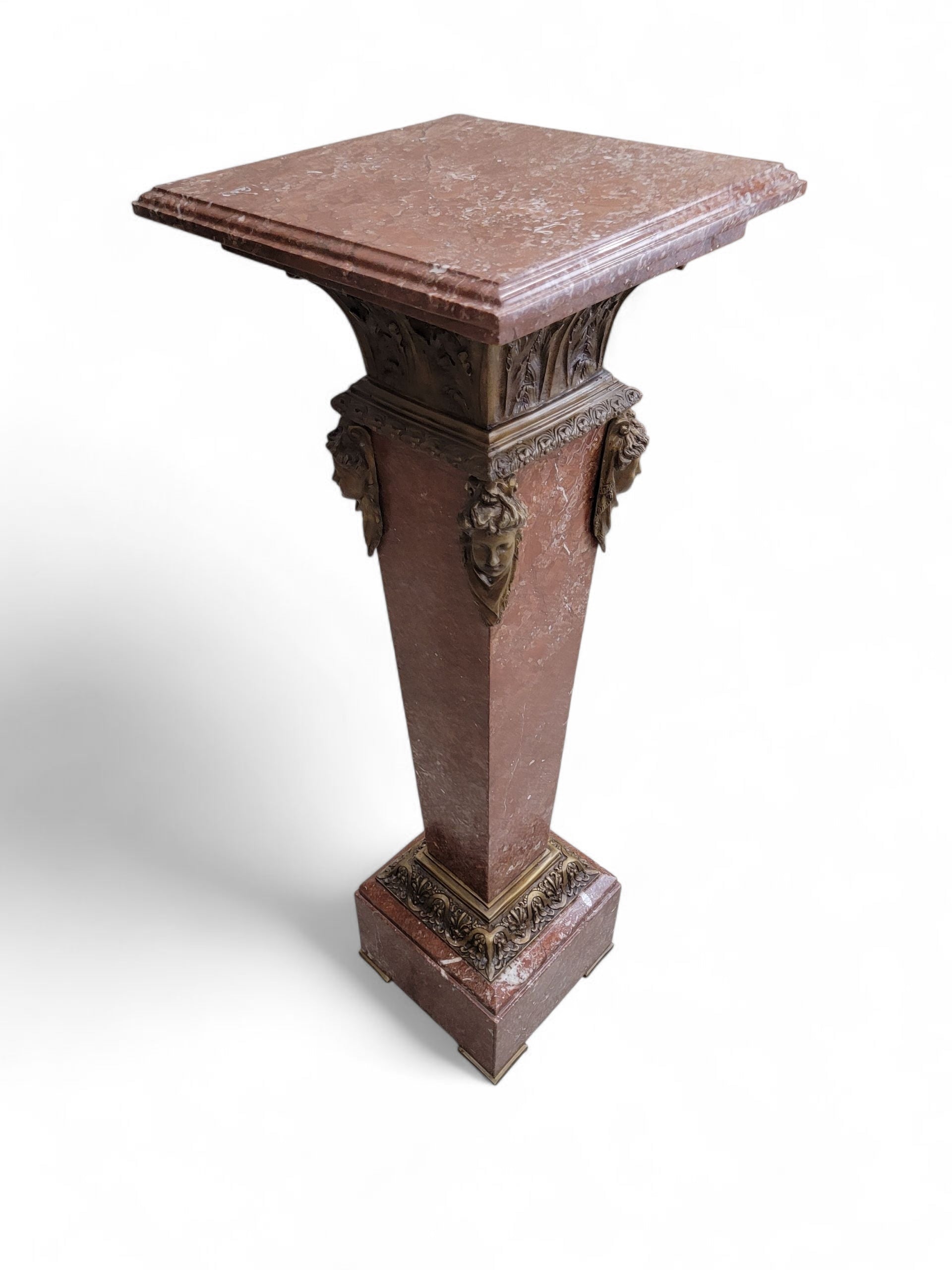 Antique French Louis XV Rouge Marble and Figural Bronze Maiden Pedestal Stand