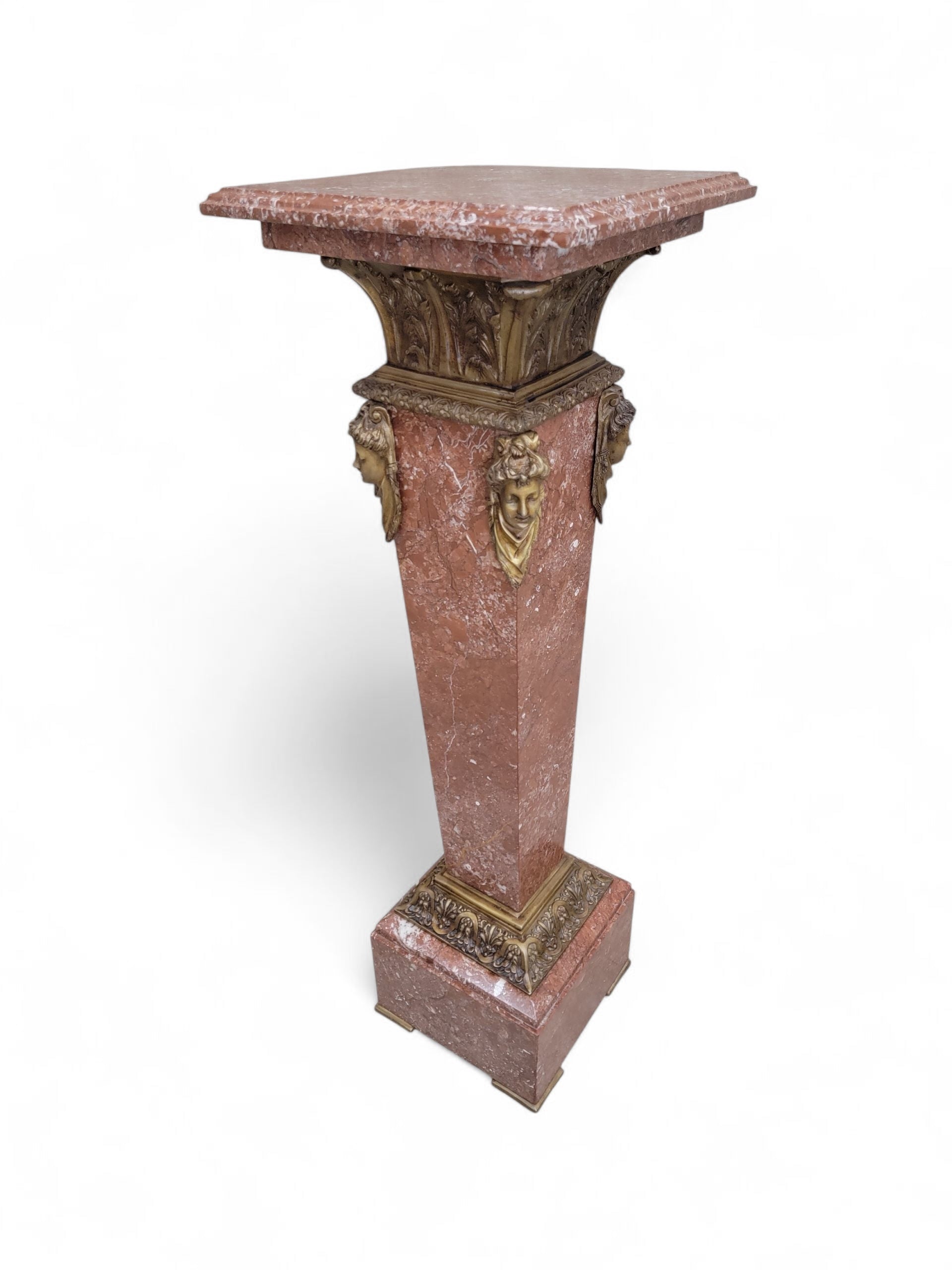 Antique French Louis XV Rouge Marble and Figural Bronze Maiden Pedestal Stand