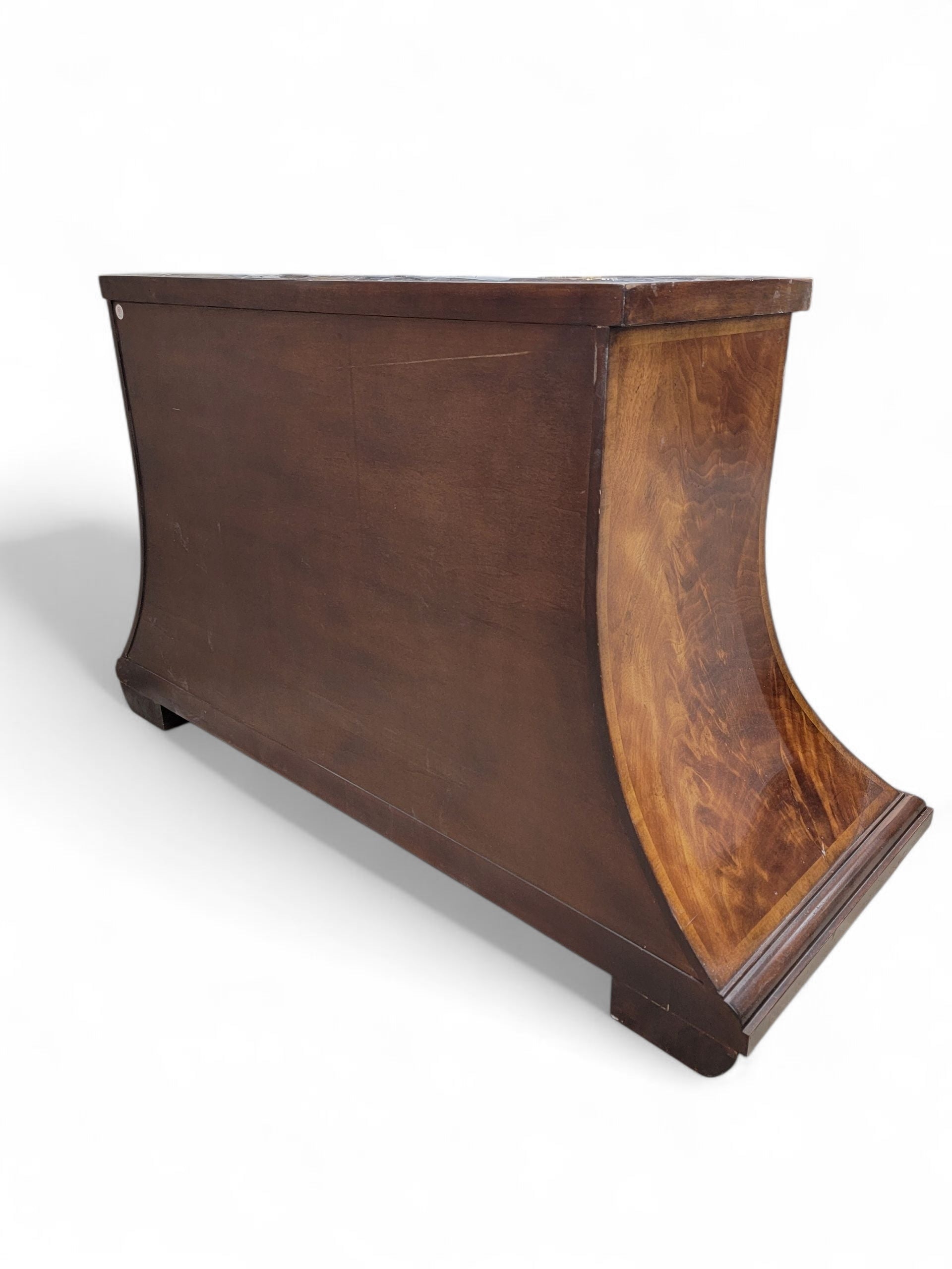 NEW - Vintage Set of Beautifully Crafted Arched Burl Walnut 4 Drawer Marble Top Monarch Dressers for Century Furniture - Set of 2