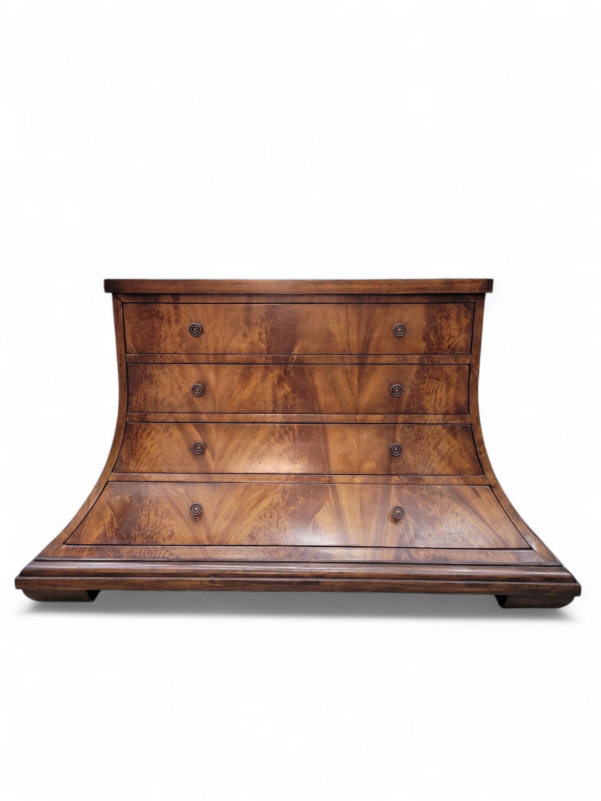 NEW - Vintage Set of Beautifully Crafted Arched Burl Walnut 4 Drawer Marble Top Monarch Dressers for Century Furniture - Set of 2