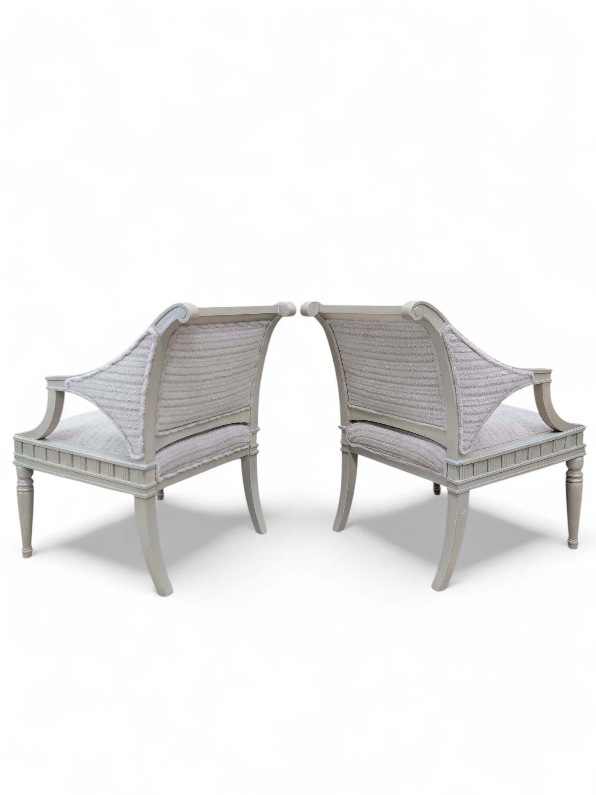NEW - Vintage Pair of Painted Wood Gustavian Style Armchairs Newly Upholstered in Patterened Alpaca Cashmere - Set of 2