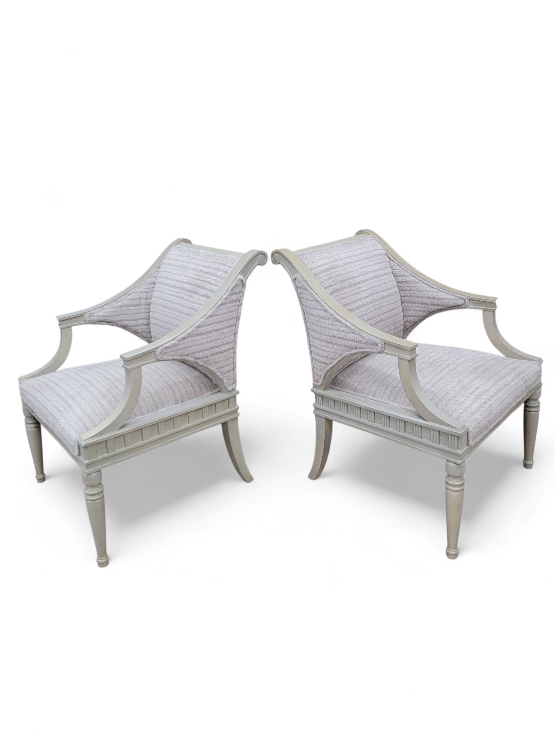 NEW - Vintage Pair of Painted Wood Gustavian Style Armchairs Newly Upholstered in Patterened Alpaca Cashmere - Set of 2
