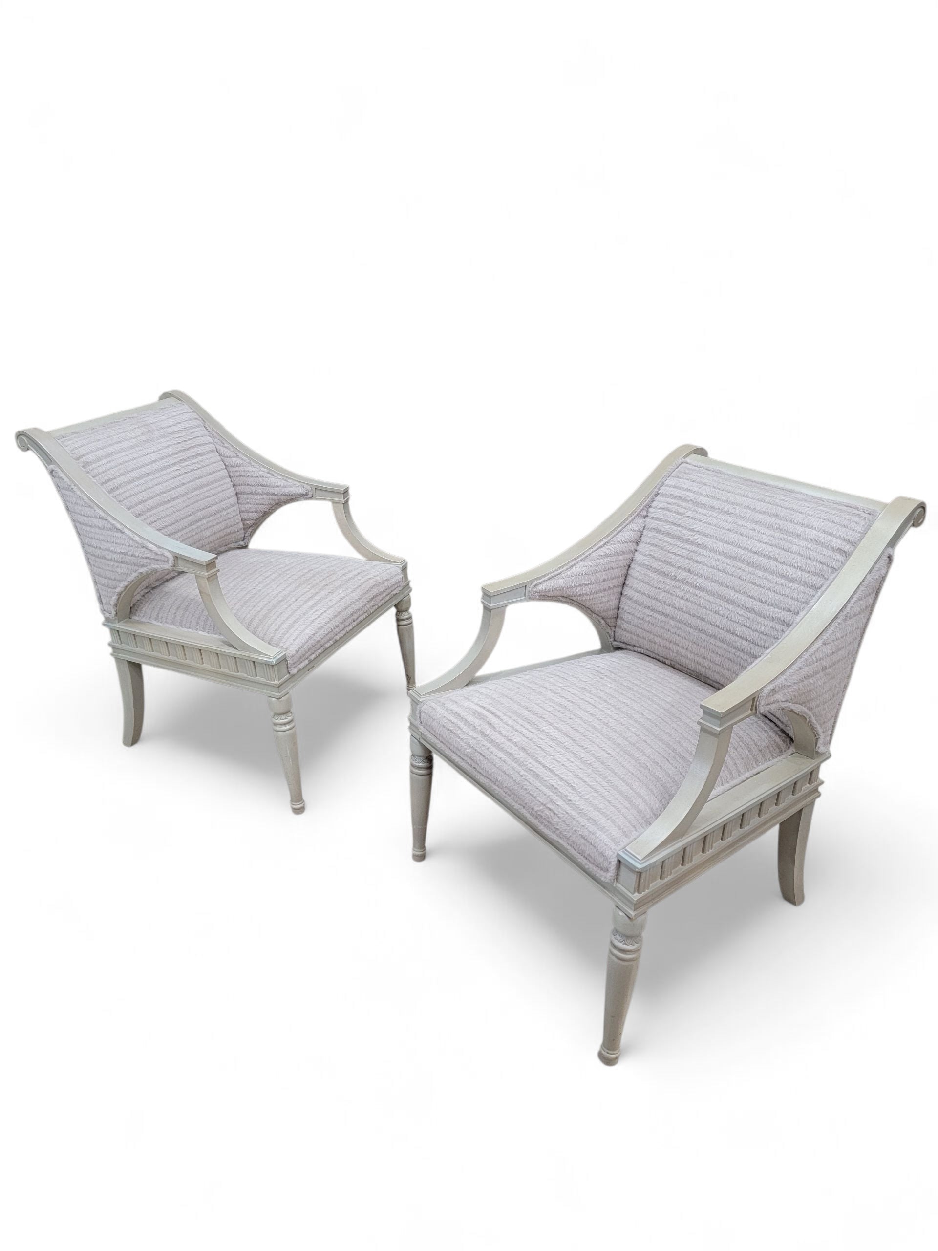 NEW - Vintage Pair of Painted Wood Gustavian Style Armchairs Newly Upholstered in Patterened Alpaca Cashmere - Set of 2