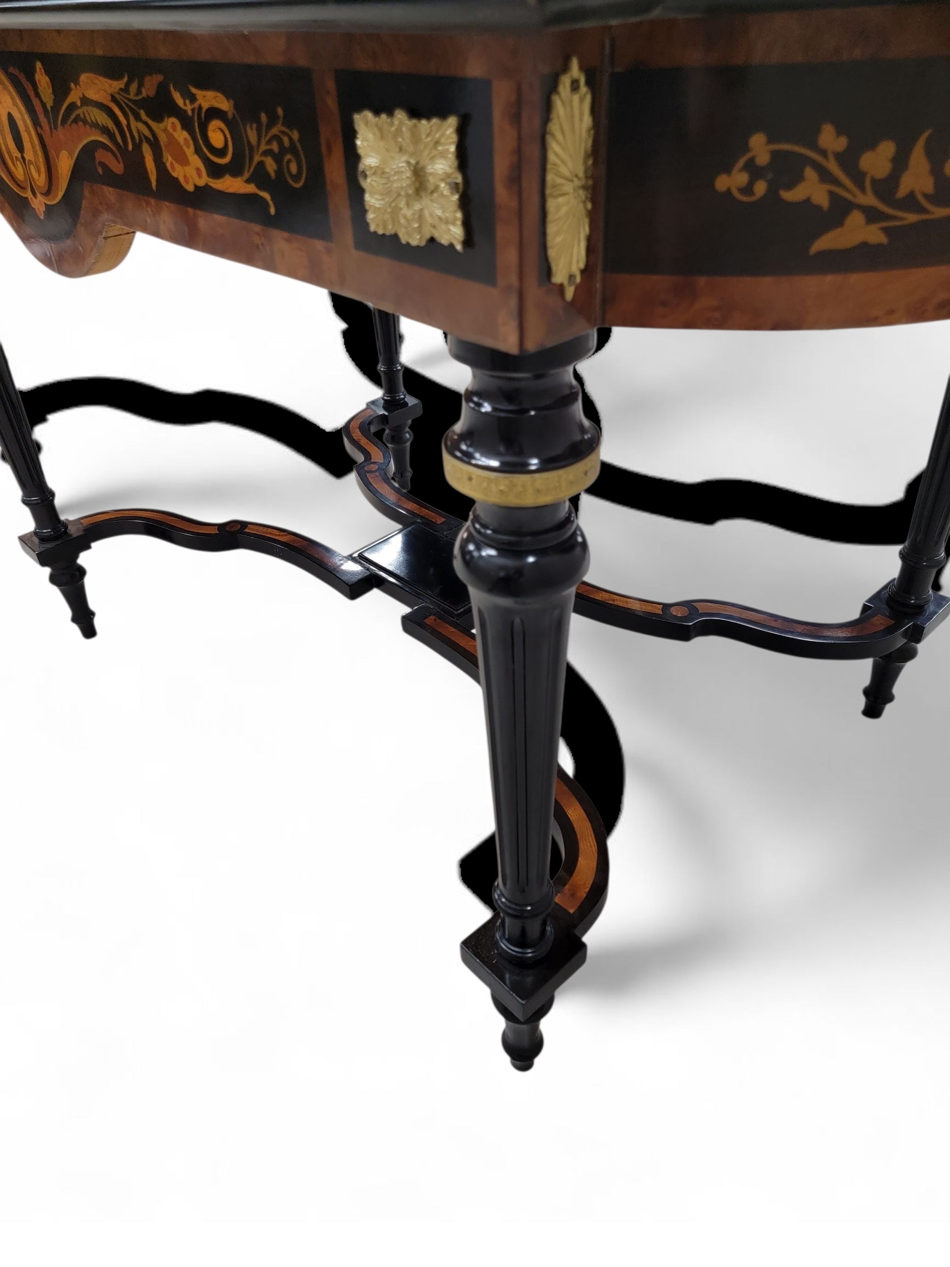 NEW - Antique Boulle Styled Beautifully Inlaid Antique Brass Ormolu Mount Ebonized Center Table/Single Drawer Writing Desk