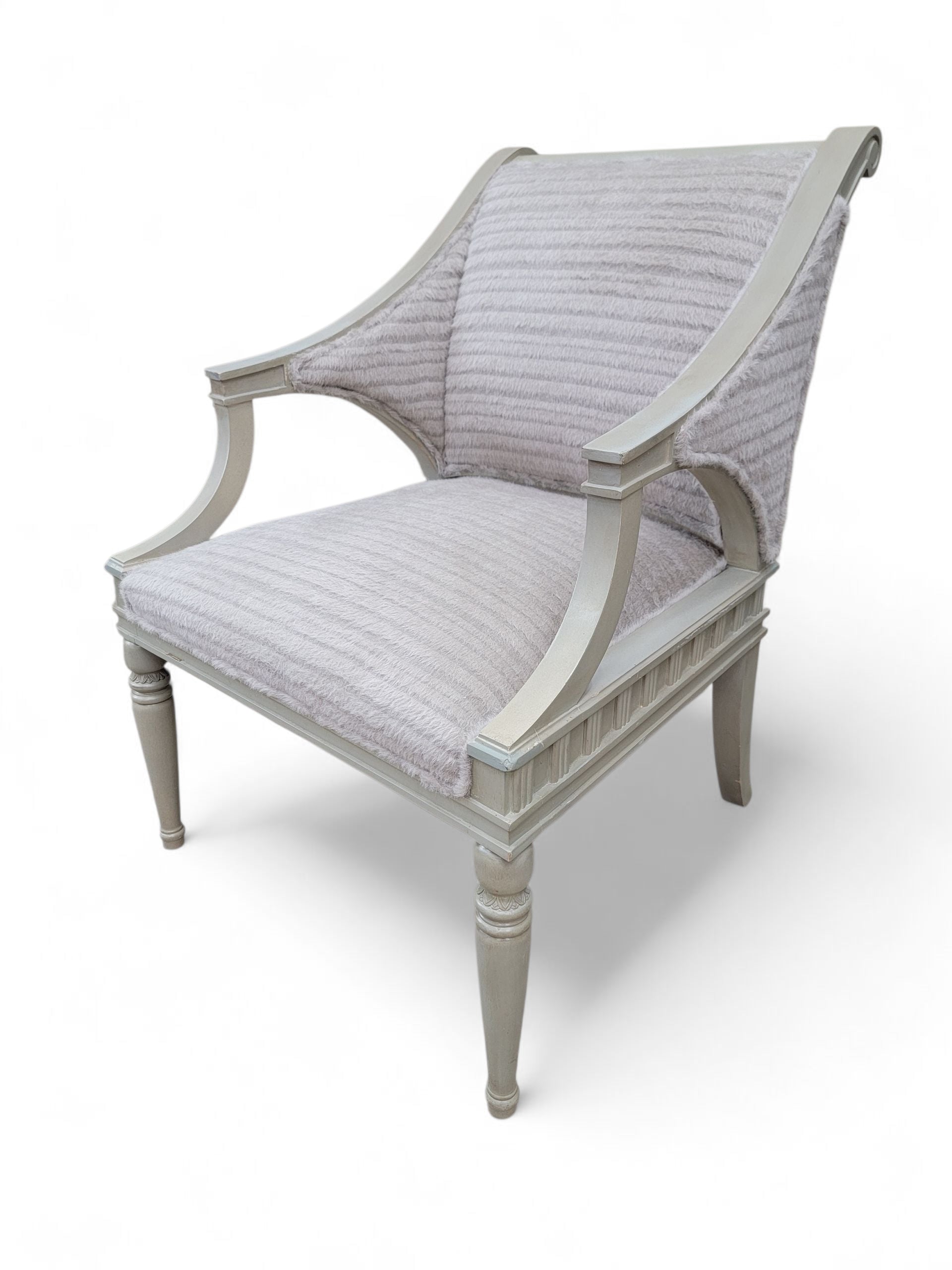 NEW - Vintage Pair of Painted Wood Gustavian Style Armchairs Newly Upholstered in Patterened Alpaca Cashmere - Set of 2