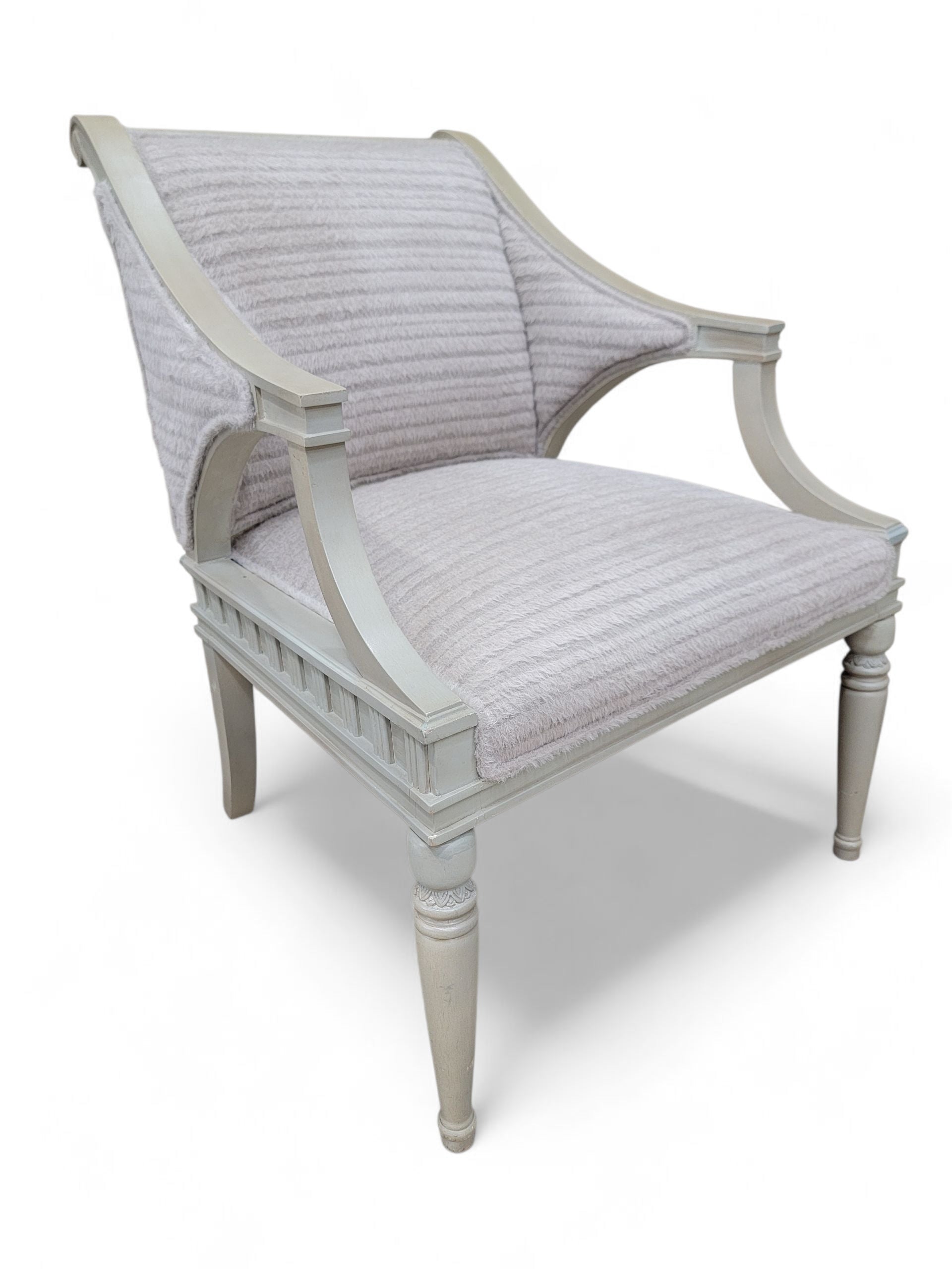 NEW - Vintage Pair of Painted Wood Gustavian Style Armchairs Newly Upholstered in Patterened Alpaca Cashmere - Set of 2