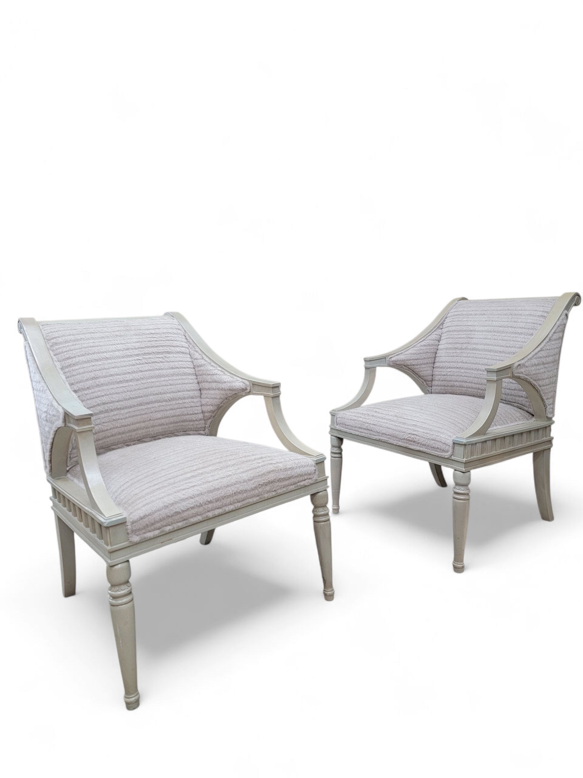 NEW - Vintage Pair of Painted Wood Gustavian Style Armchairs Newly Upholstered in Patterened Alpaca Cashmere - Set of 2