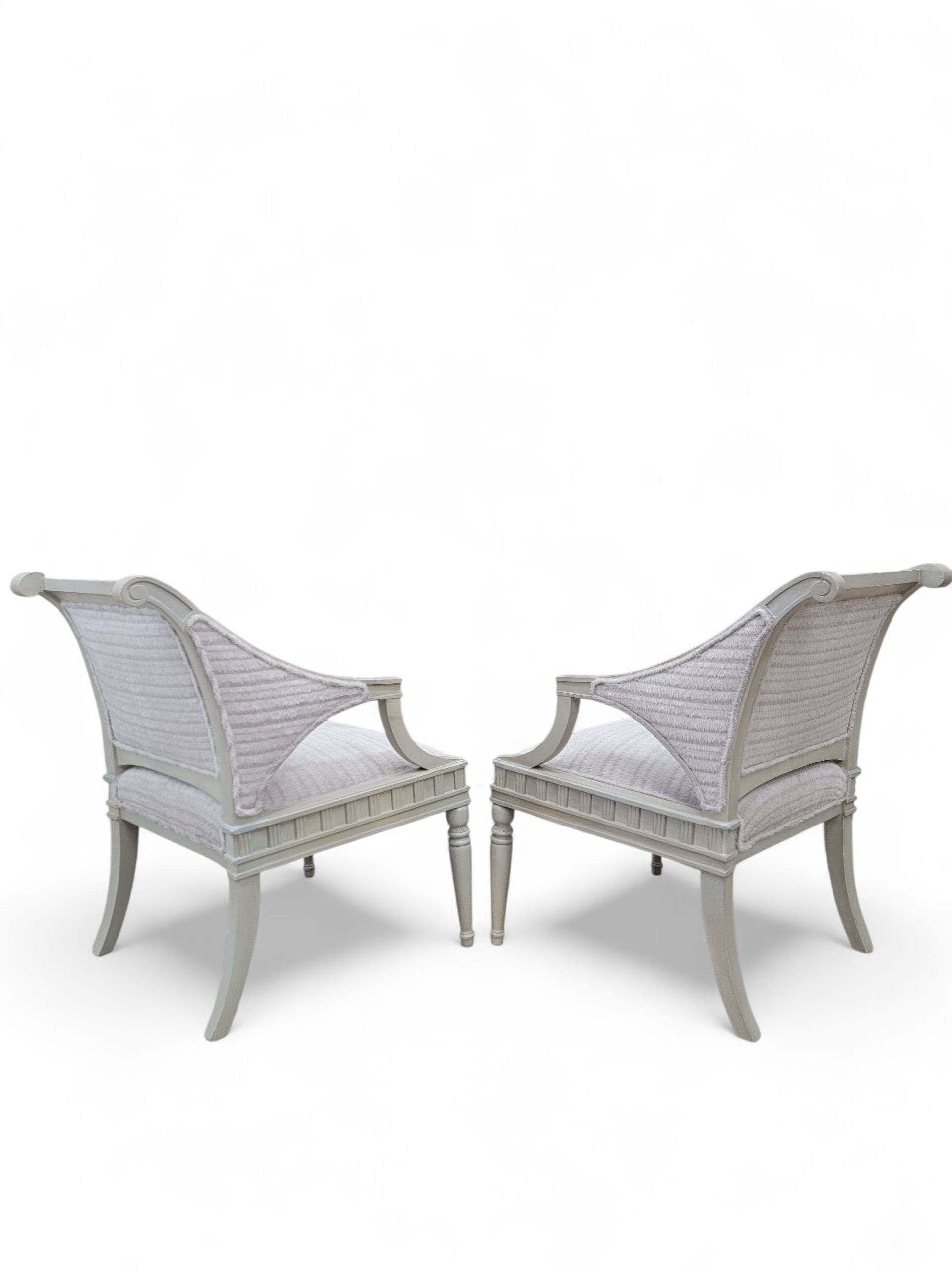 NEW - Vintage Pair of Painted Wood Gustavian Style Armchairs Newly Upholstered in Patterened Alpaca Cashmere - Set of 2