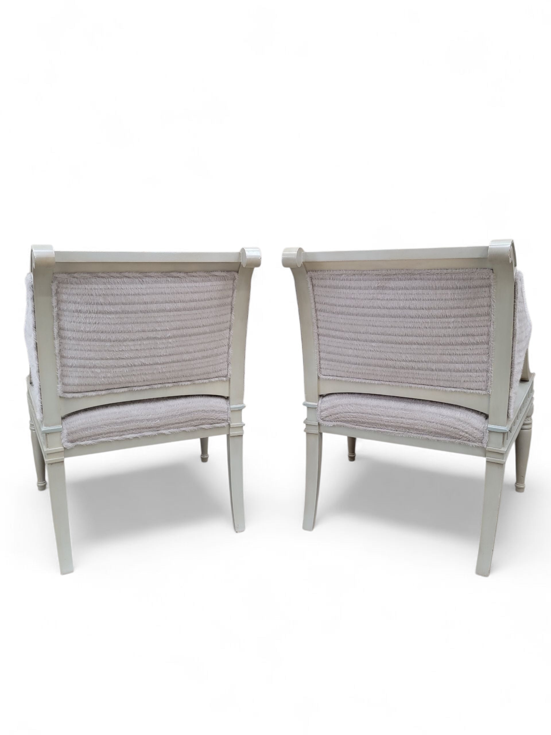 NEW - Vintage Pair of Painted Wood Gustavian Style Armchairs Newly Upholstered in Patterened Alpaca Cashmere - Set of 2