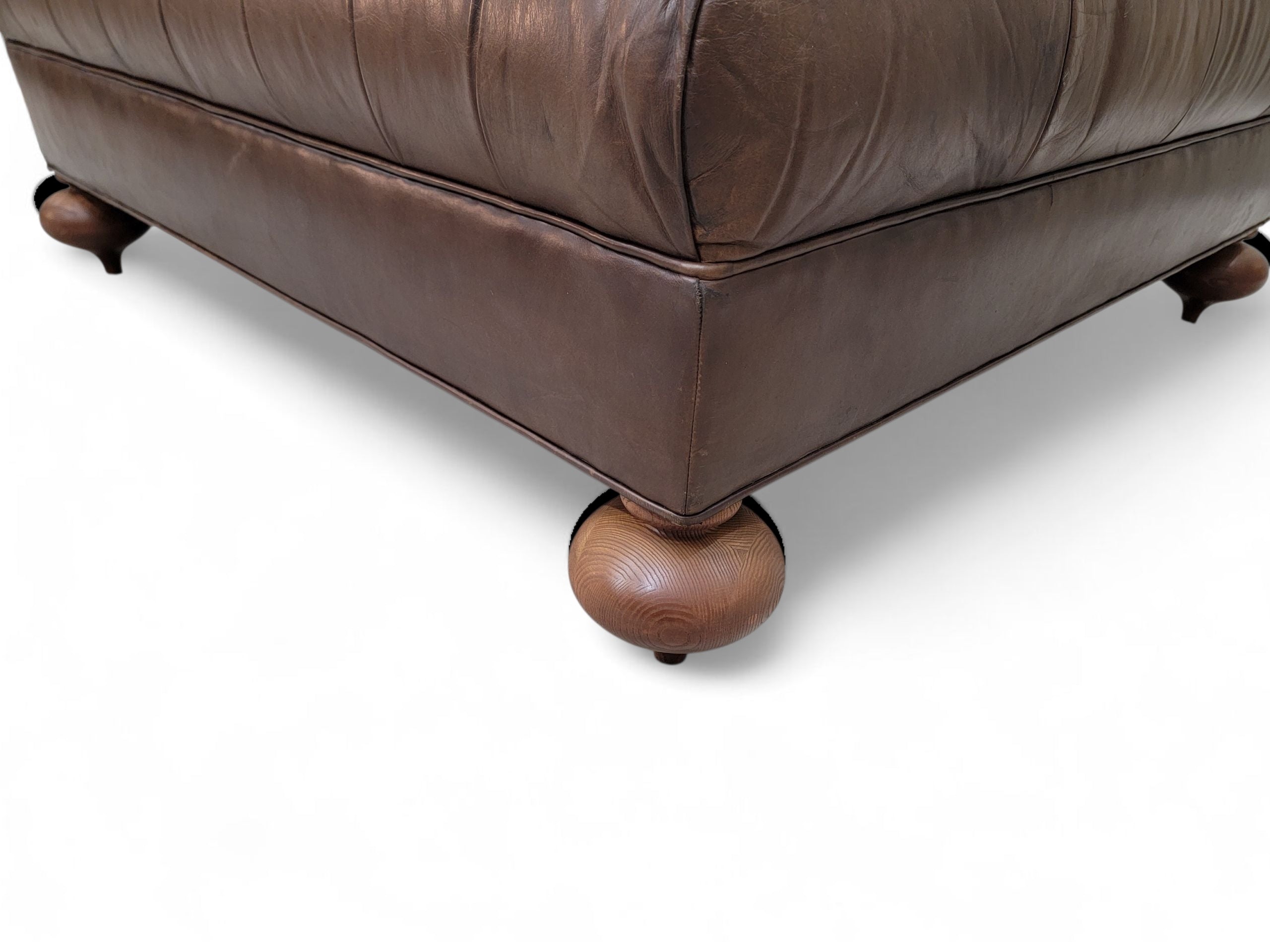 Vintage Oversized Tufted Distressed Leather Ottoman