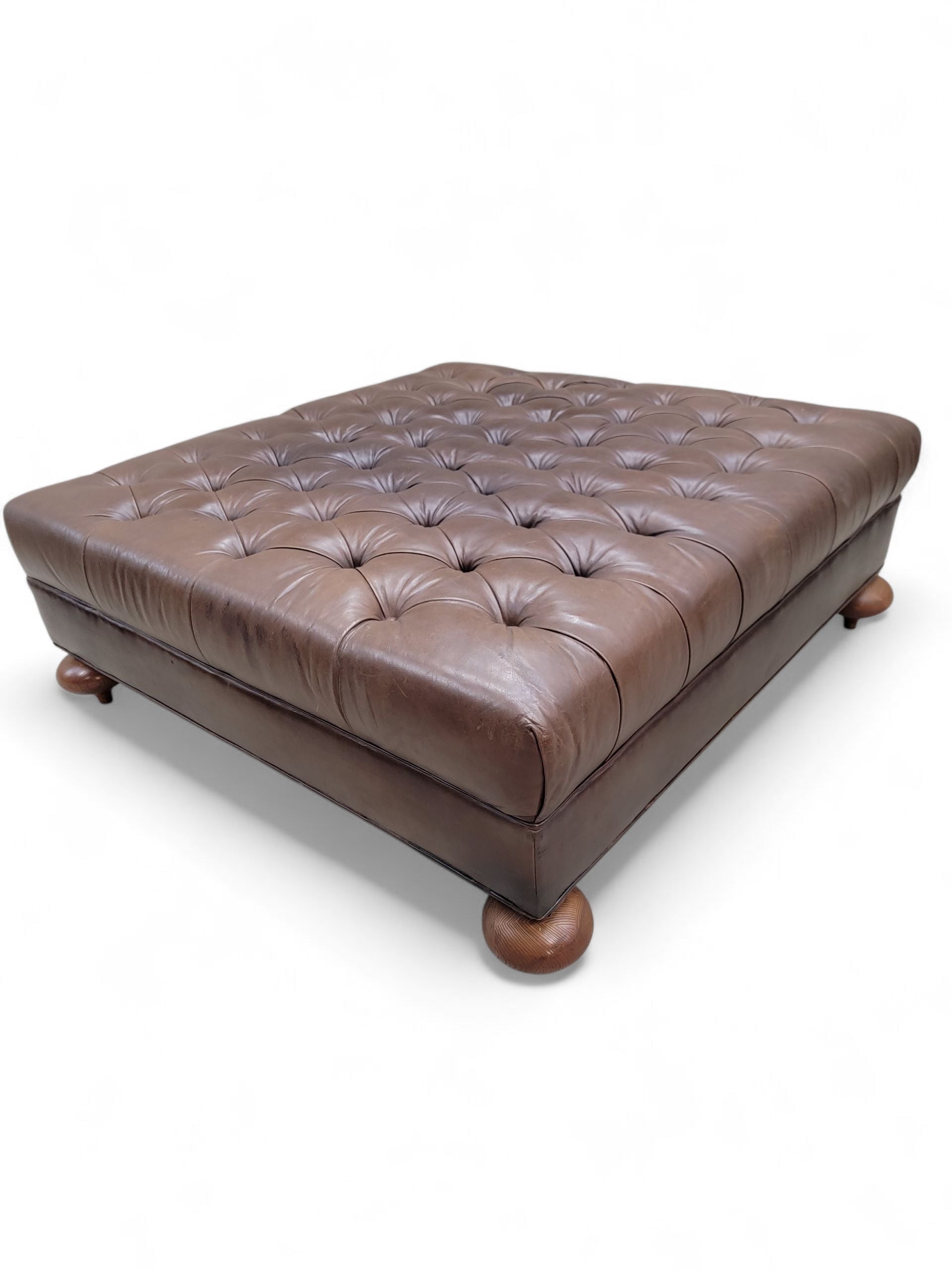Vintage Oversized Tufted Distressed Leather Ottoman