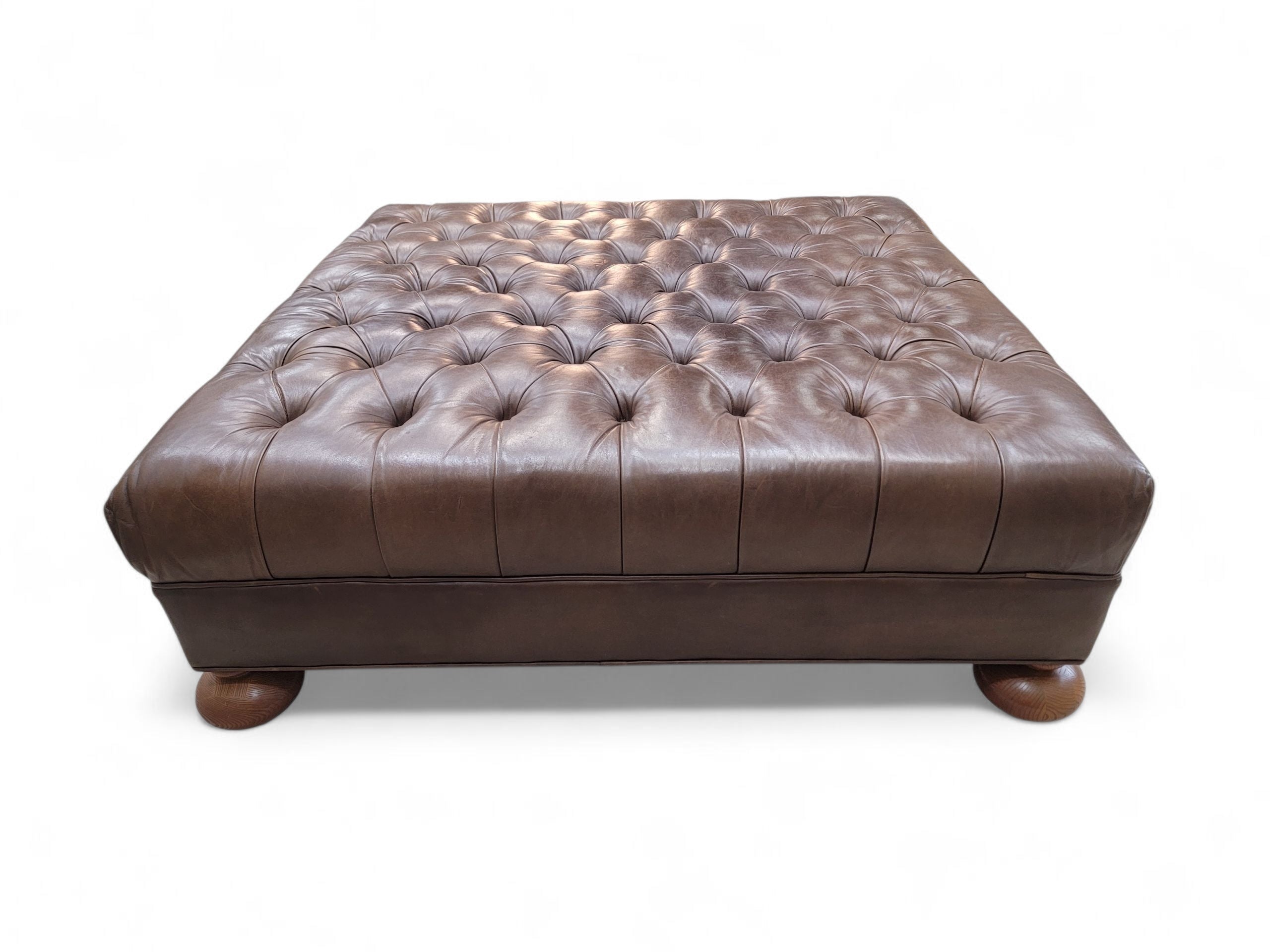 Vintage Oversized Tufted Distressed Leather Ottoman
