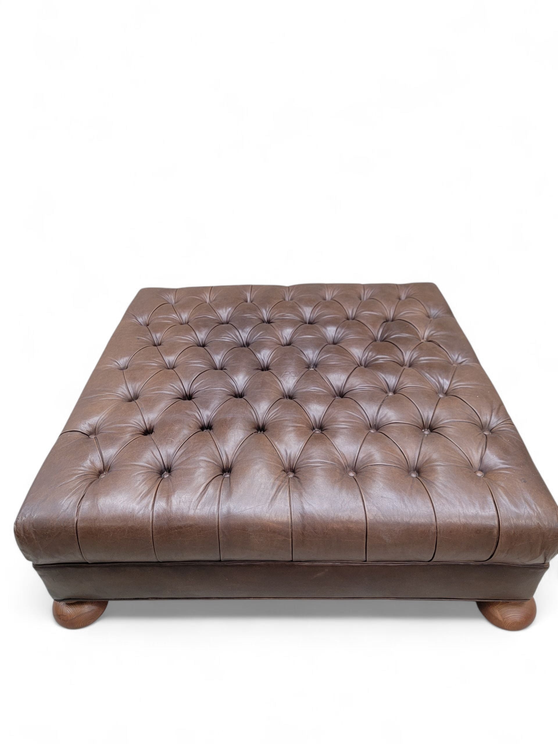 Vintage Oversized Tufted Distressed Leather Ottoman