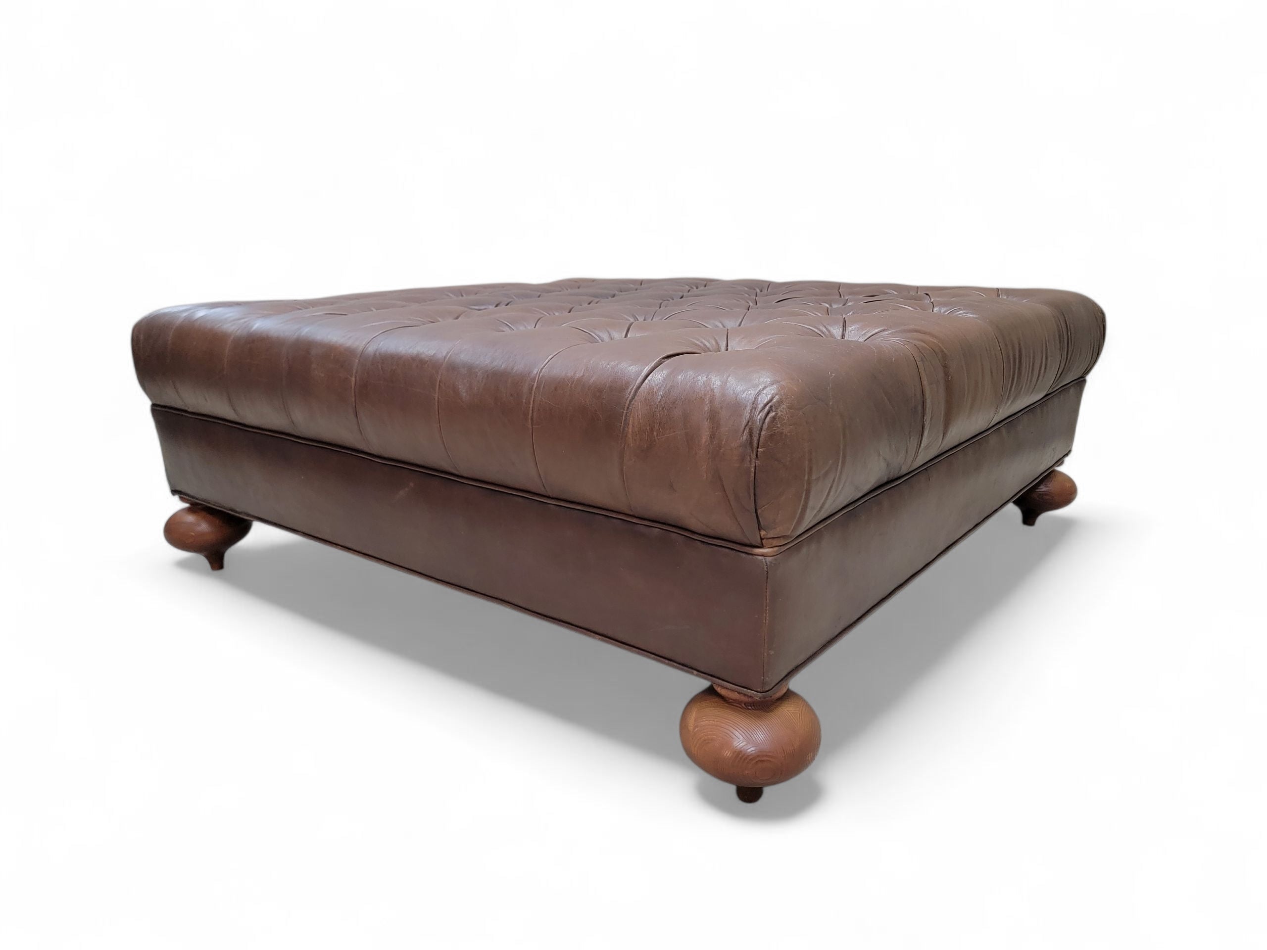 Vintage Oversized Tufted Distressed Leather Ottoman