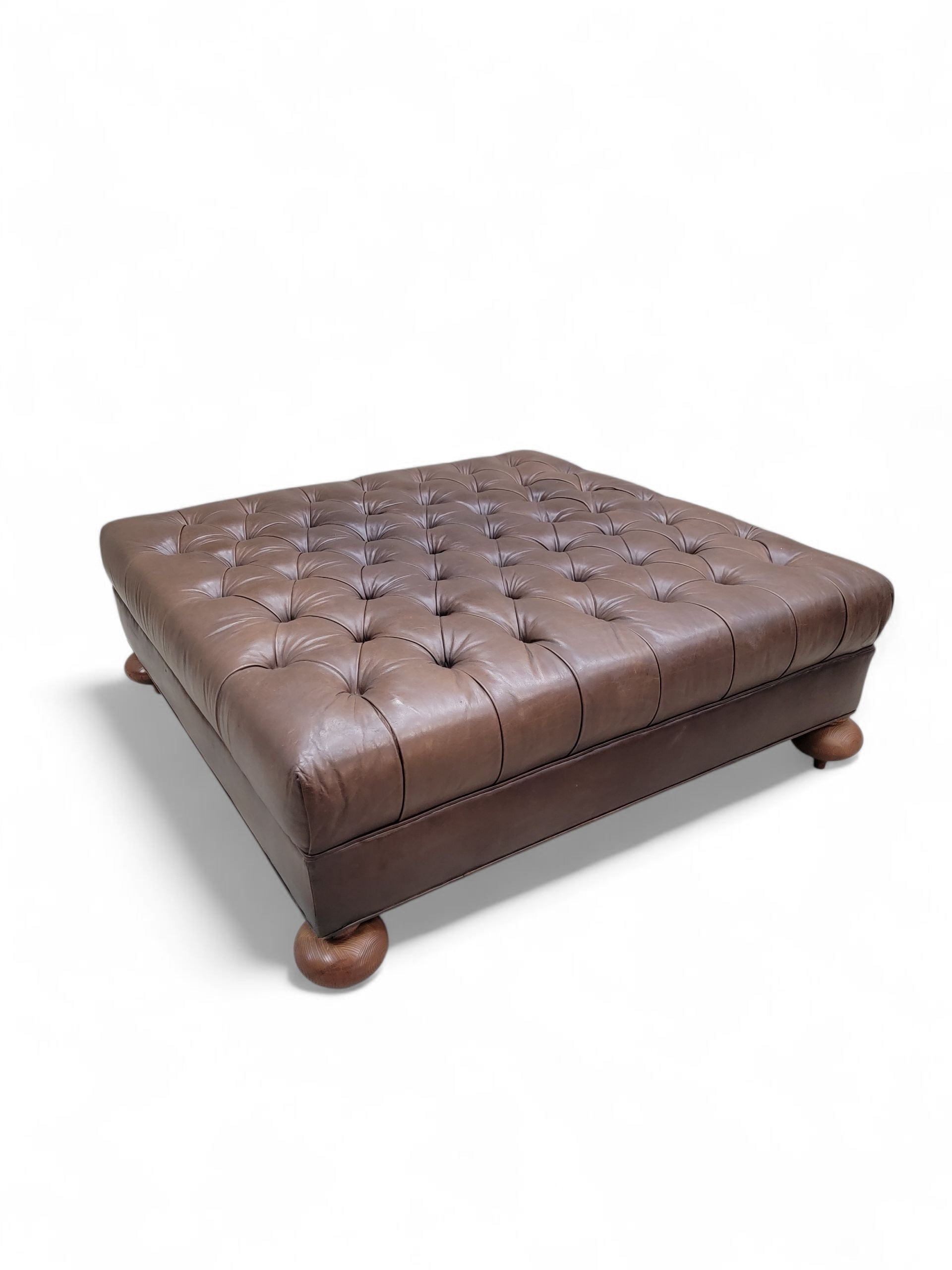 Vintage Oversized Tufted Distressed Leather Ottoman