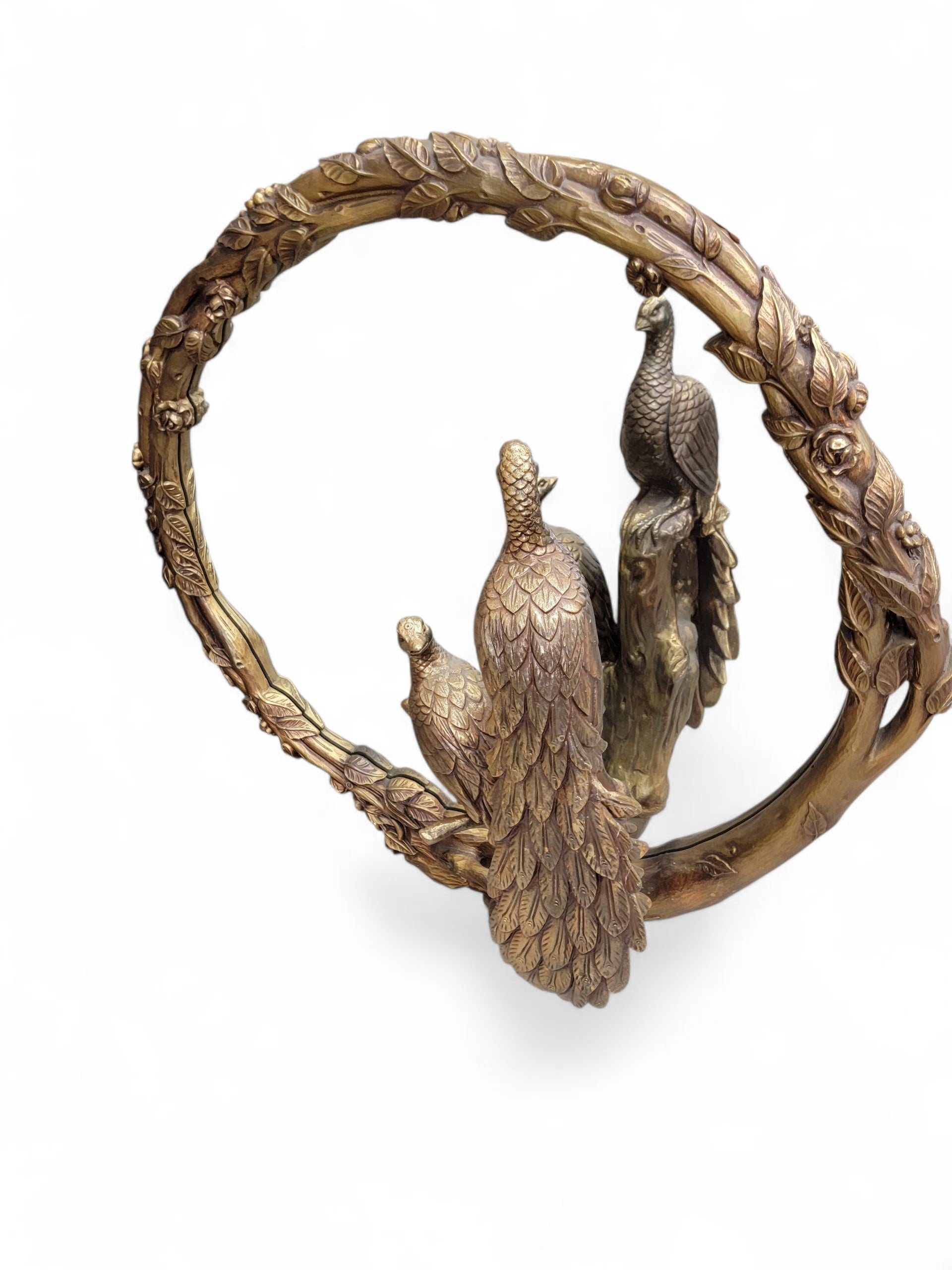 NEW - Italian Hollywood Regency Gilded Large Round Peacock Mirror