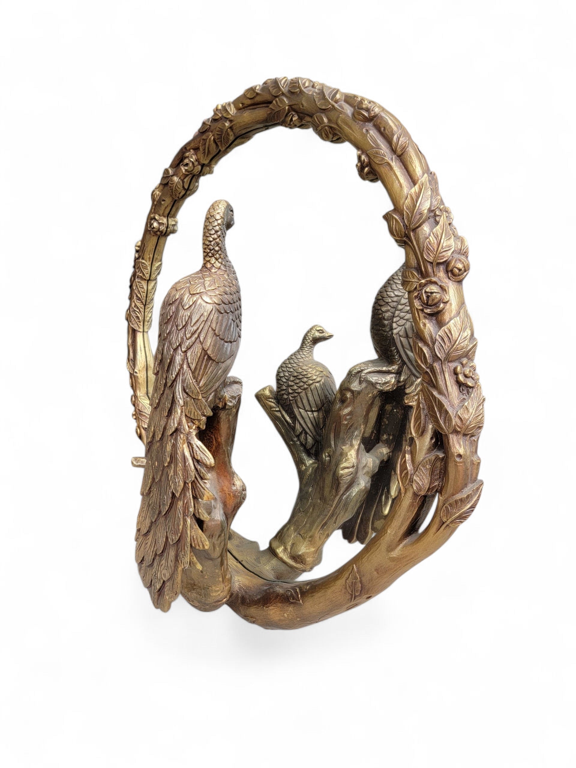 NEW - Italian Hollywood Regency Gilded Large Round Peacock Mirror