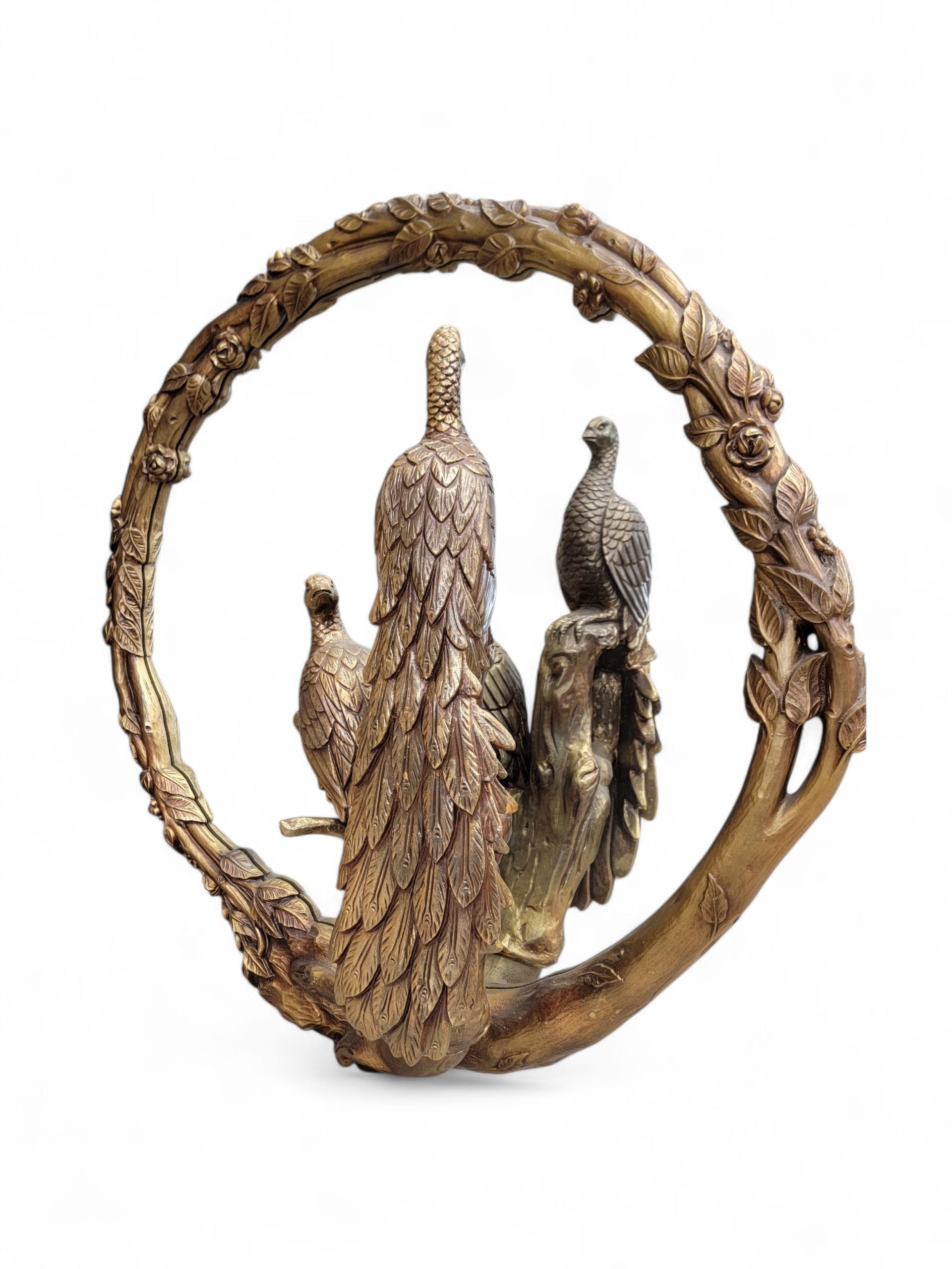 NEW - Italian Hollywood Regency Gilded Large Round Peacock Mirror
